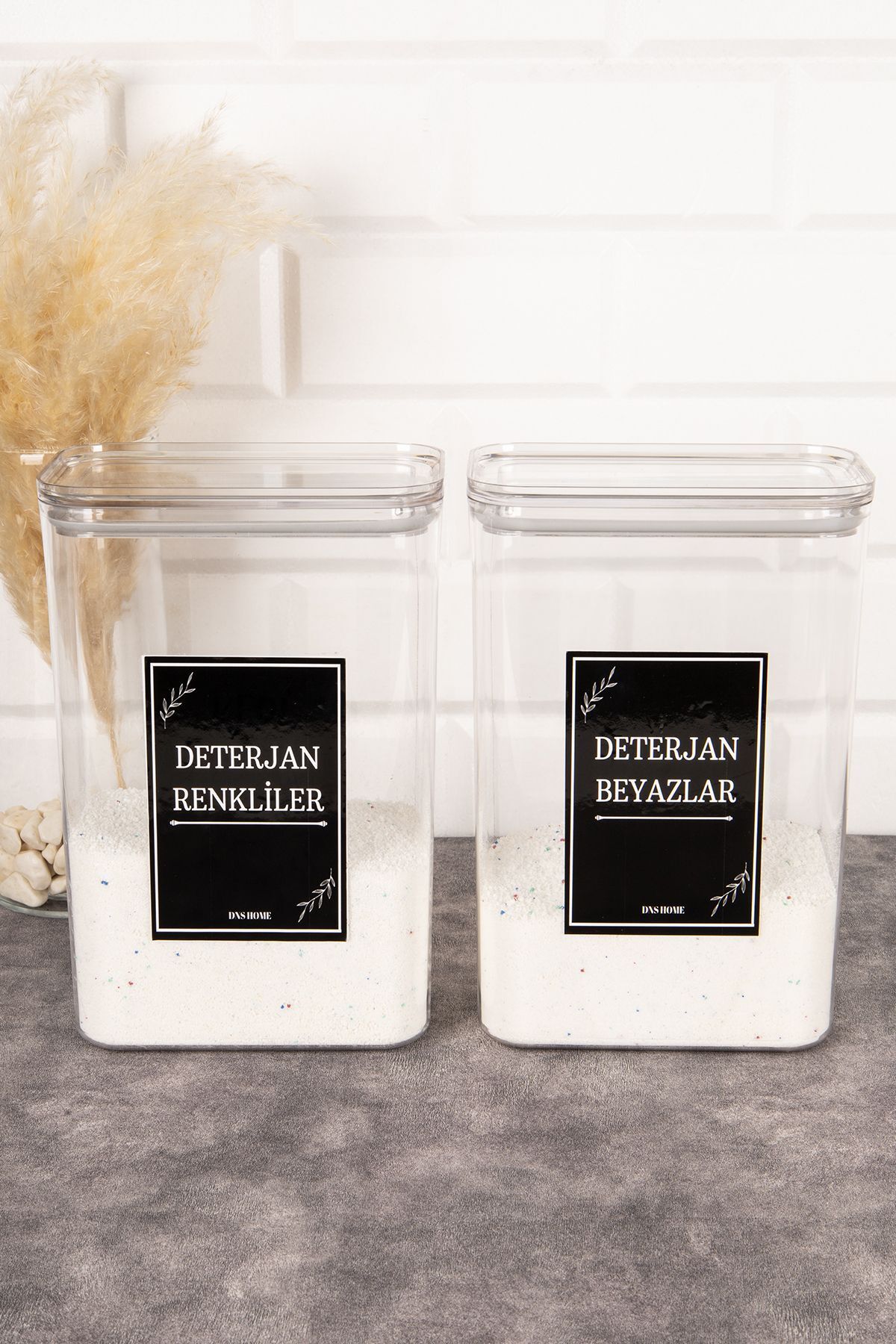 DNS HOME-2-Piece Detergent Set Black Labeled Whites and Colors 3000 ml Detergent Storage Container Box Set 3