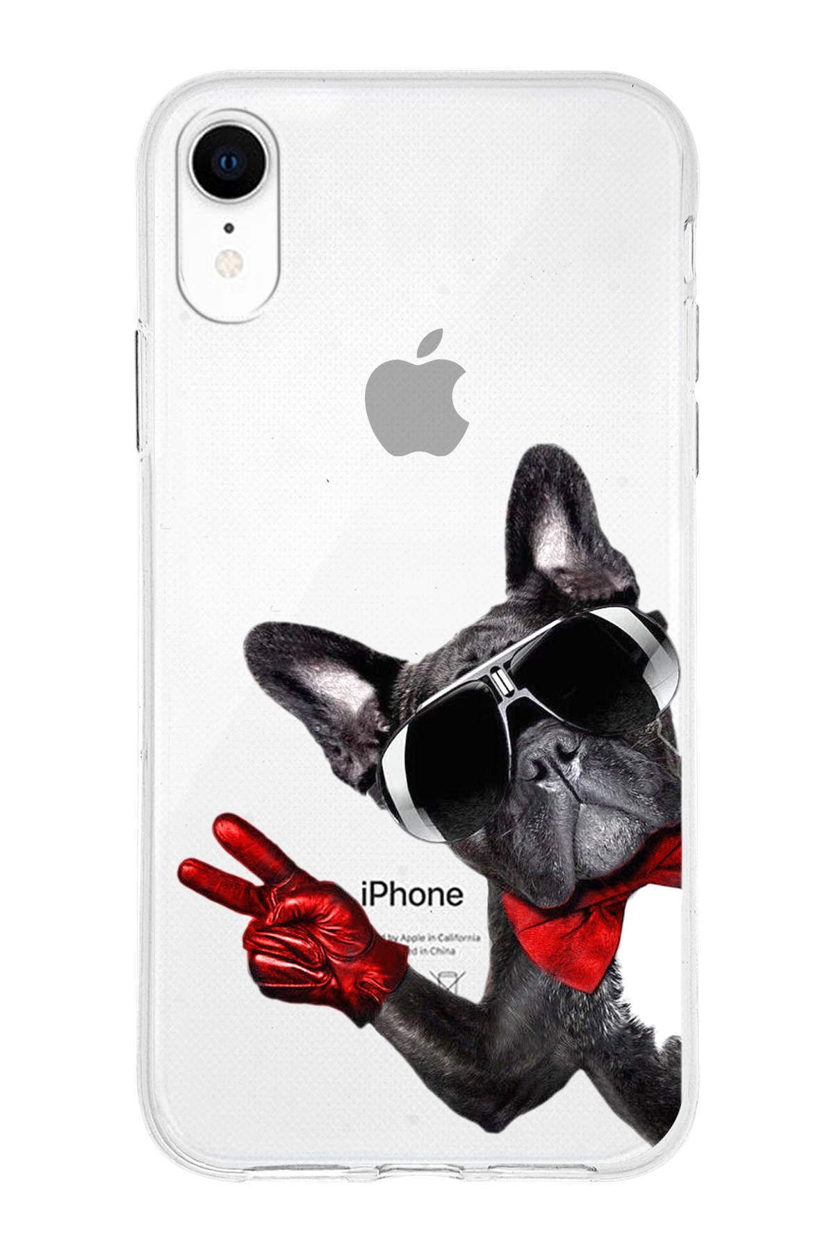 PrintiFy Apple iPhone XR ile Uyumlu 1mm Slim Fit Köpek 2 050e Baskılı Şeffaf Kılıf