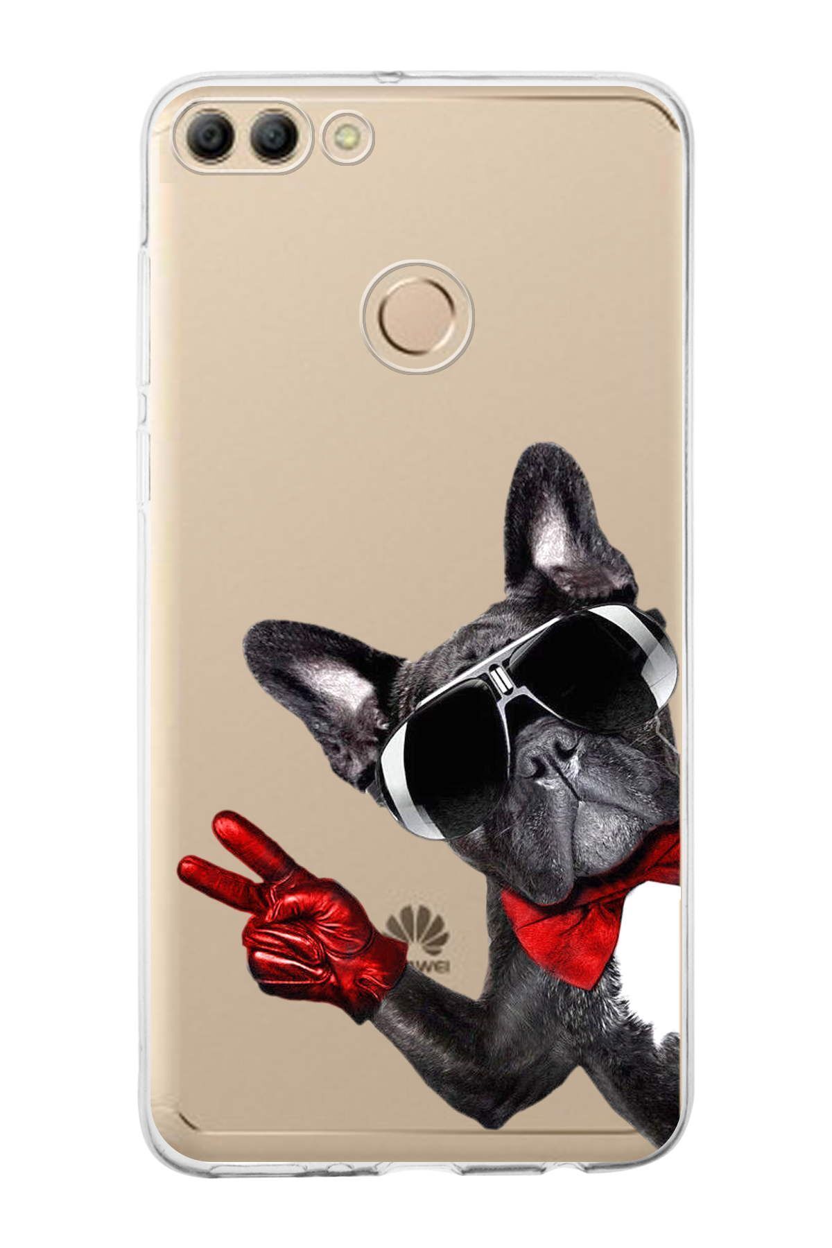 Huawei Y9 2018 ile Uyumlu 1mm Slim Fit Köpek 2 050e Baskılı Şeffaf Kılıf