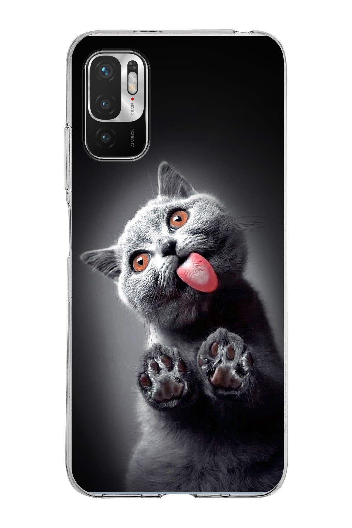 Xiaomi Redmi Note 10 5G ile Uyumlu 1mm Slim Fit Kedi 2 050c Baskılı Şeffaf Kılıf