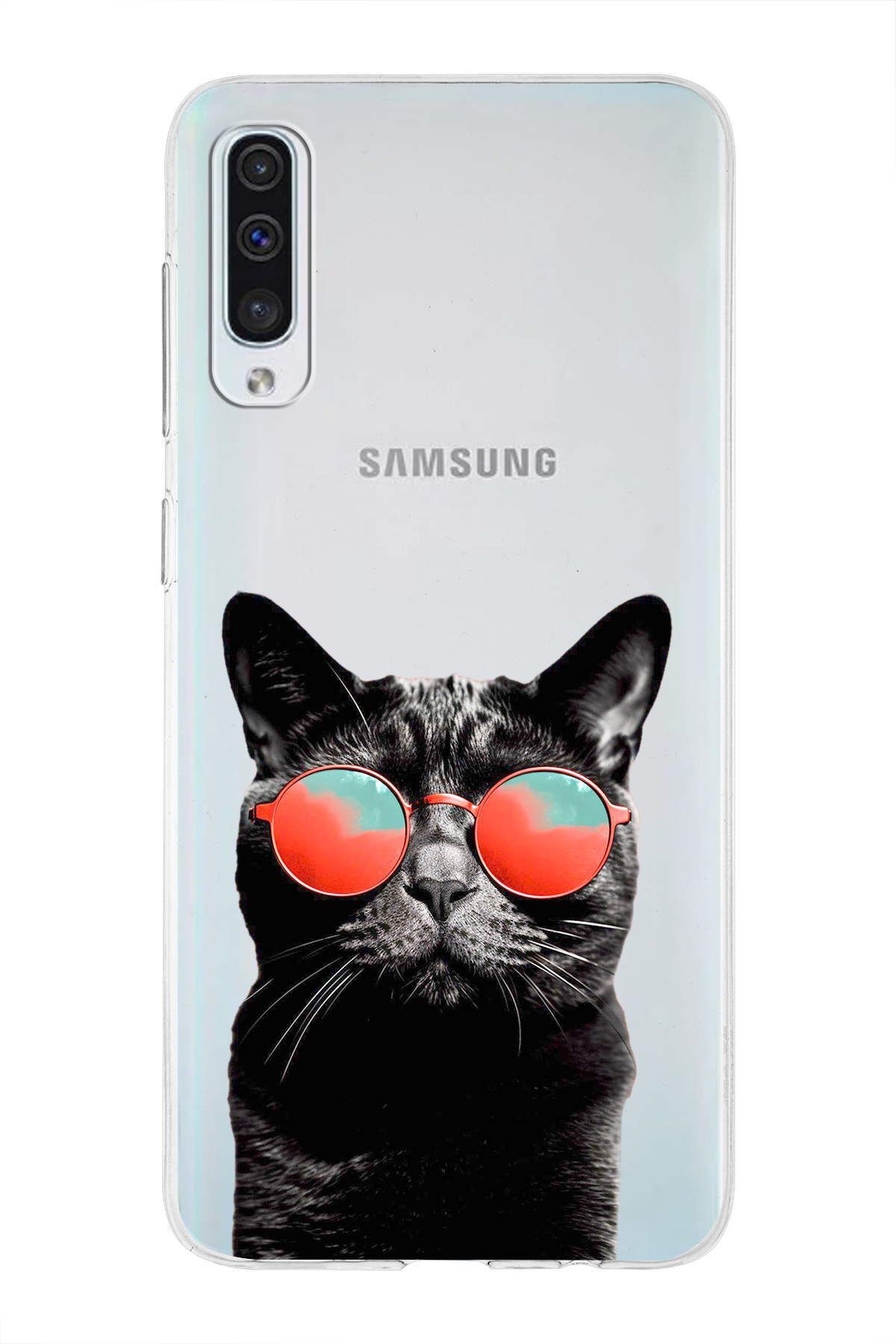 Samsung Galaxy A50S ile Uyumlu 1mm Slim Fit Kedi 3 050d Baskılı Şeffaf Kılıf