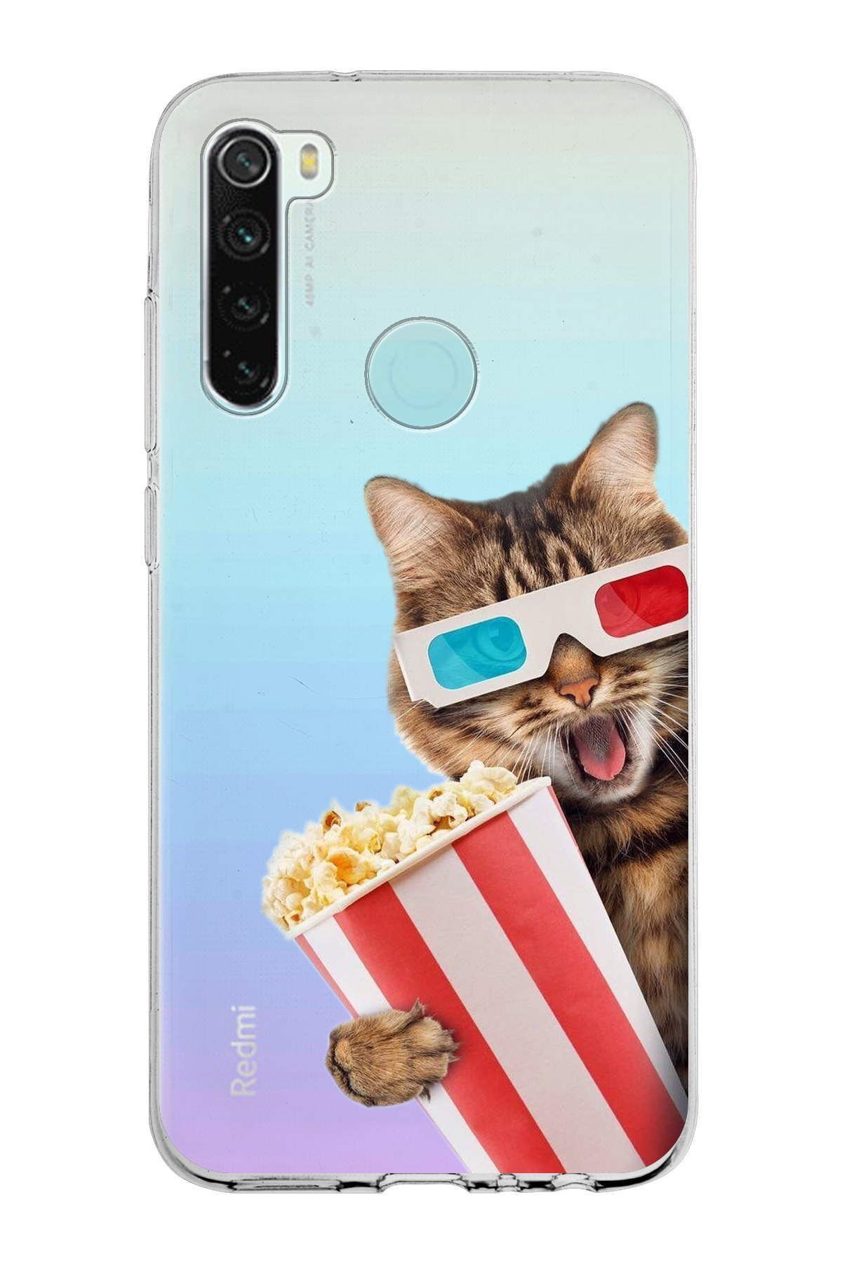 Xiaomi Redmi Note 8 ile Uyumlu 1mm Slim Fit Kedi 1 050b Baskılı Şeffaf Kılıf