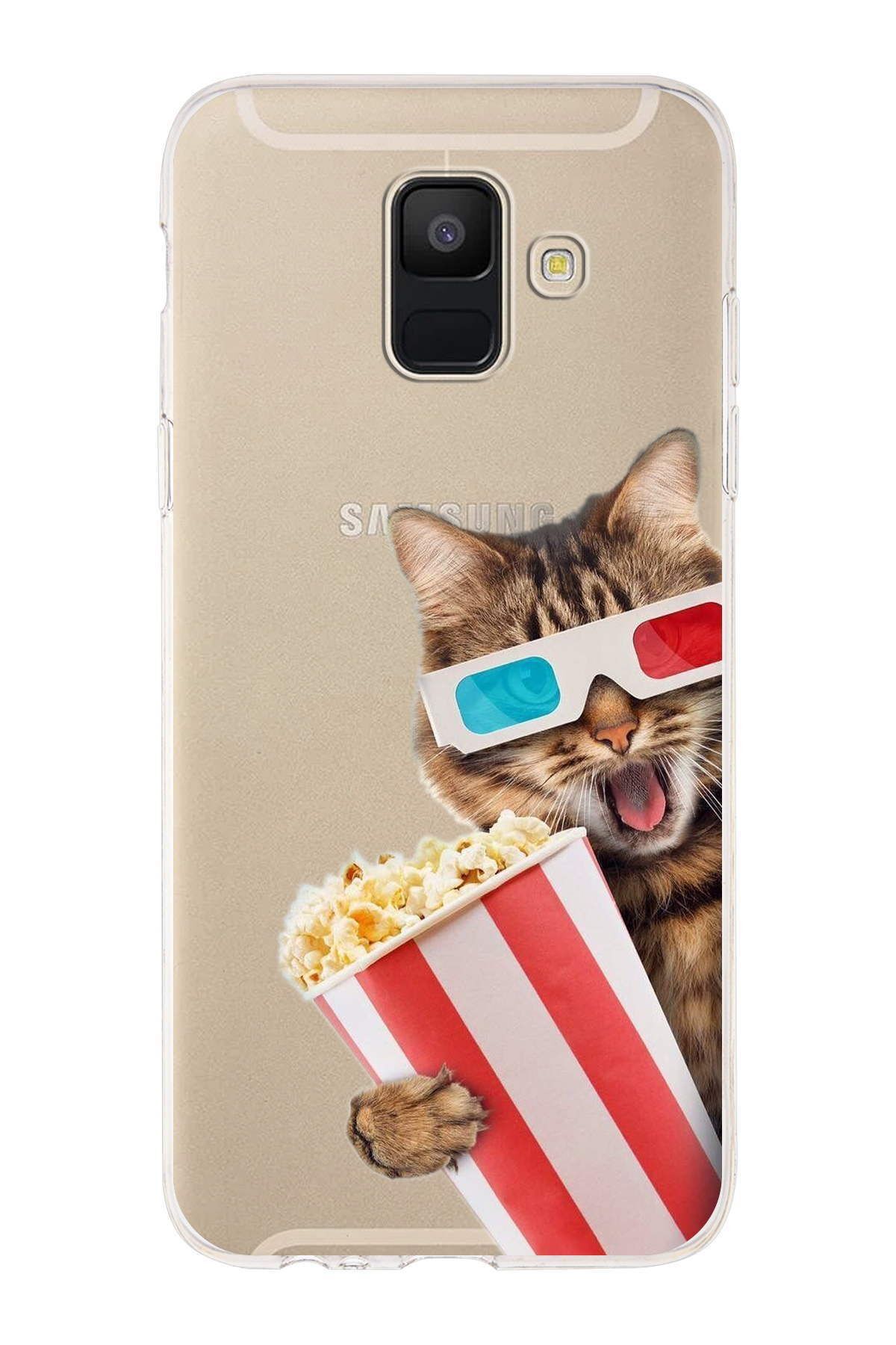 Samsung Galaxy A6 Plus 2018 ile Uyumlu 1mm Slim Fit Kedi 1 050b Baskılı Şeffaf Kılıf