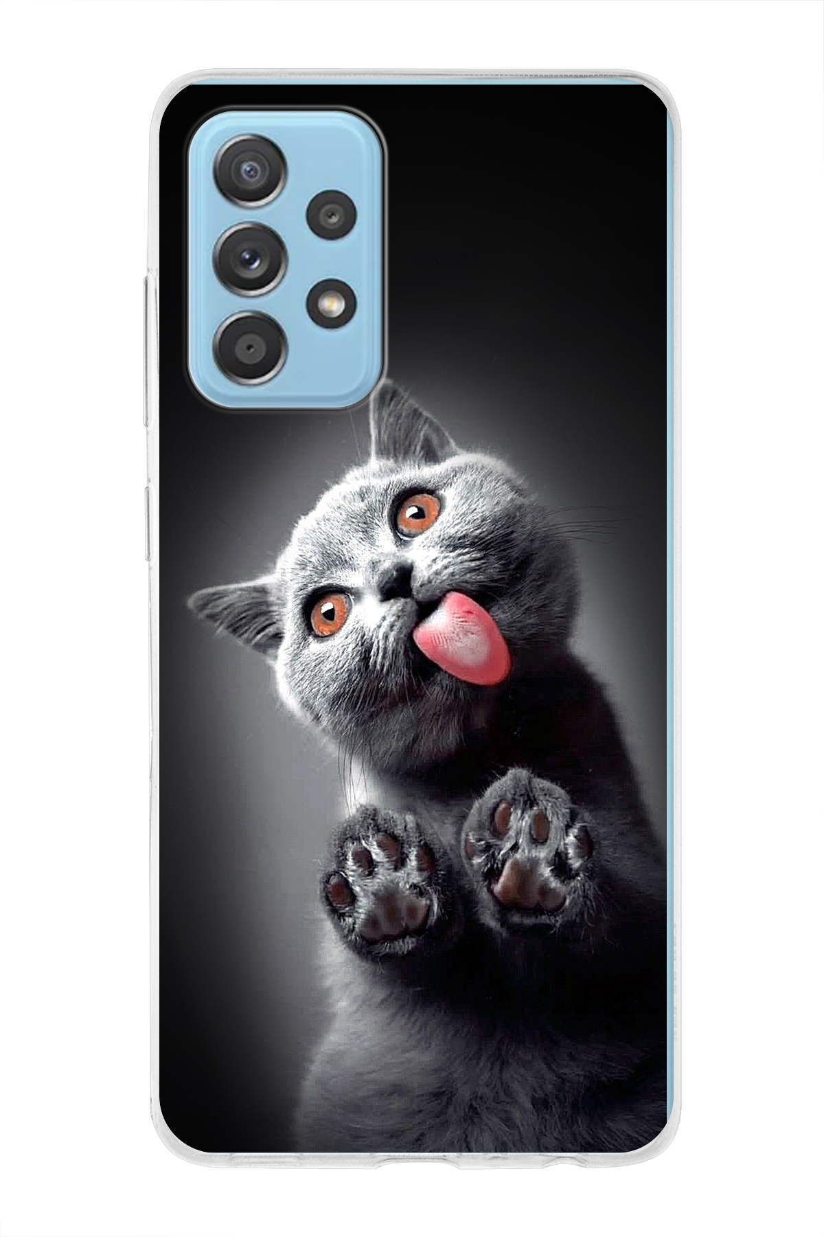Samsung Galaxy A52s ile Uyumlu 1mm Slim Fit Kedi 2 050c Baskılı Şeffaf Kılıf