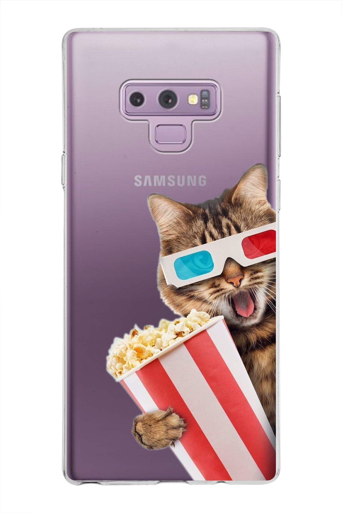 Samsung Galaxy Note 9 ile Uyumlu 1mm Slim Fit Kedi 1 050b Baskılı Şeffaf Kılıf