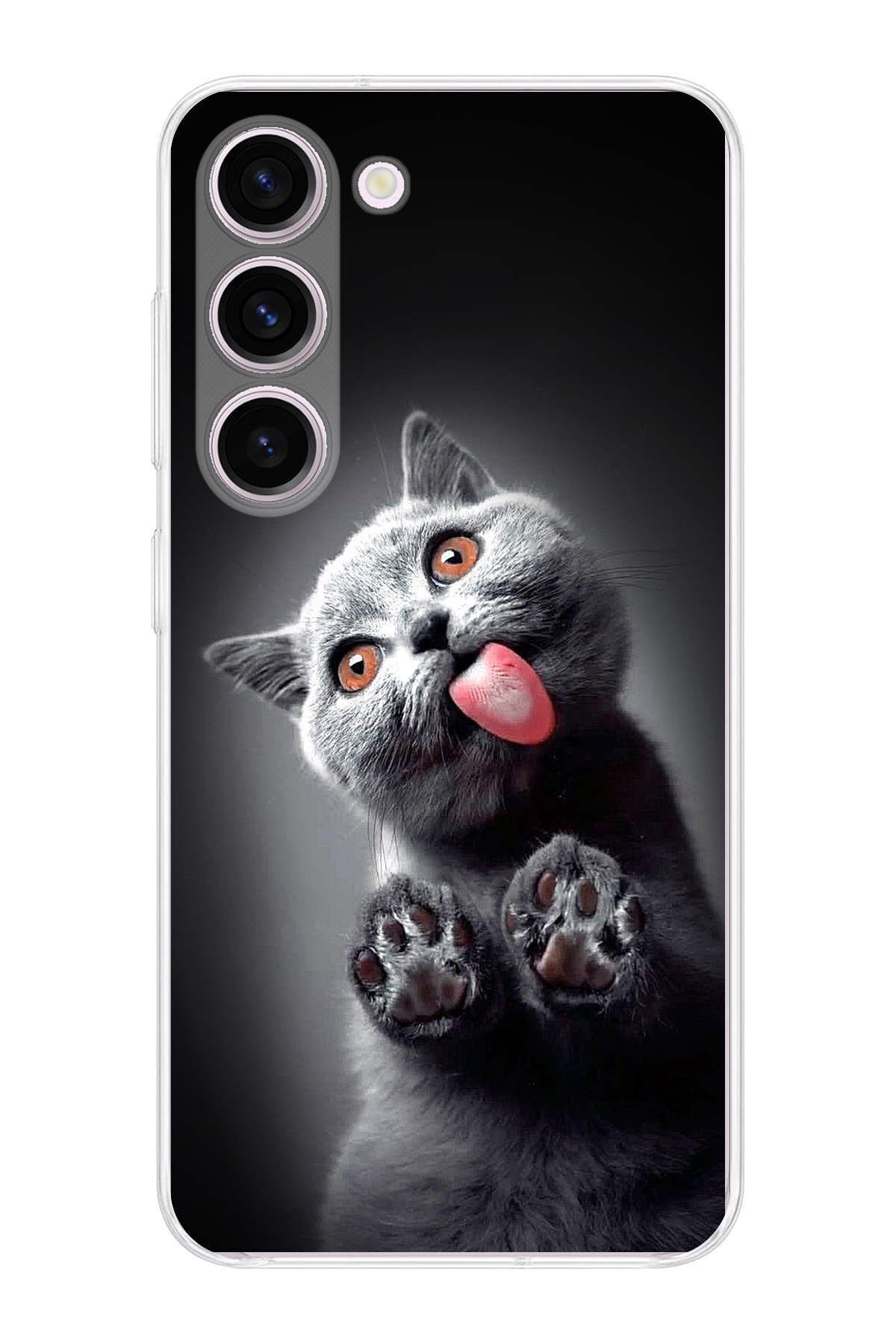 Samsung Galaxy S23 ile Uyumlu 1mm Slim Fit Kedi 2 050c Baskılı Şeffaf Kılıf