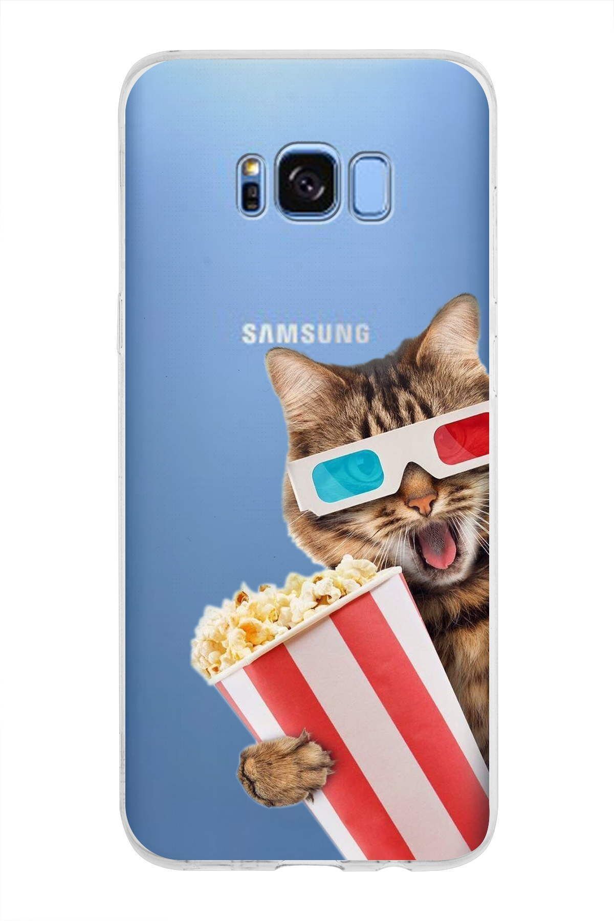 Samsung Galaxy S8 Plus ile Uyumlu 1mm Slim Fit Kedi 1 050b Baskılı Şeffaf Kılıf