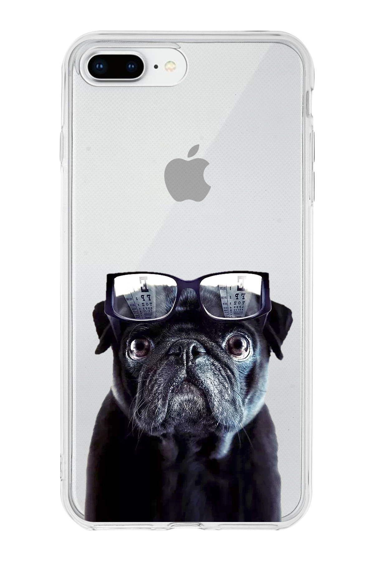 PrintiFy Apple iPhone 7 Plus ile Uyumlu 1mm Slim Fit Köpek 3 050f Baskılı Şeffaf Kılıf