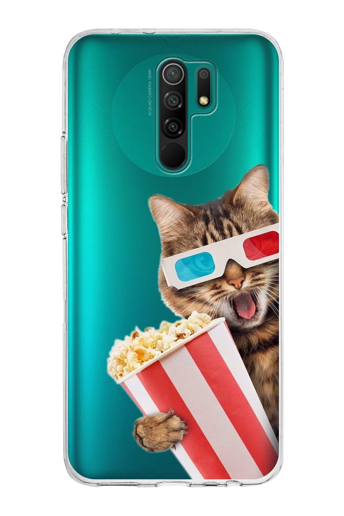 Xiaomi Redmi 9 ile Uyumlu 1mm Slim Fit Kedi 1 050b Baskılı Şeffaf Kılıf