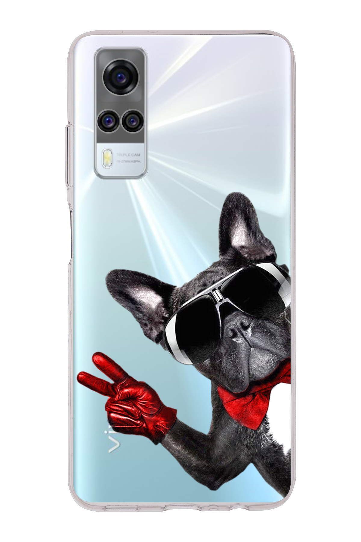 Vivo Y51 2020 ile Uyumlu 1mm Slim Fit Köpek 2 050e Baskılı Şeffaf Kılıf
