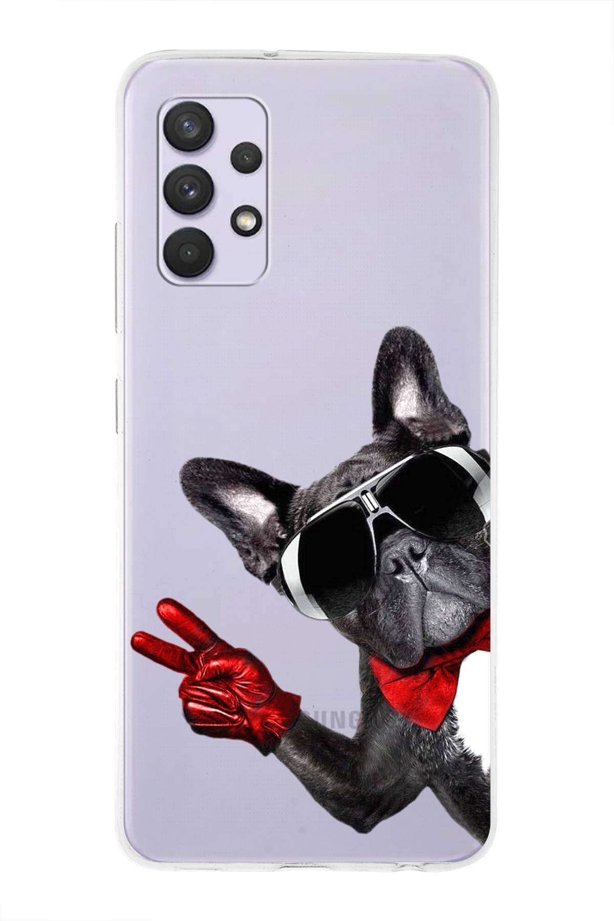 Samsung Galaxy A32 ile Uyumlu 1mm Slim Fit Köpek 2 050e Baskılı Şeffaf Kılıf