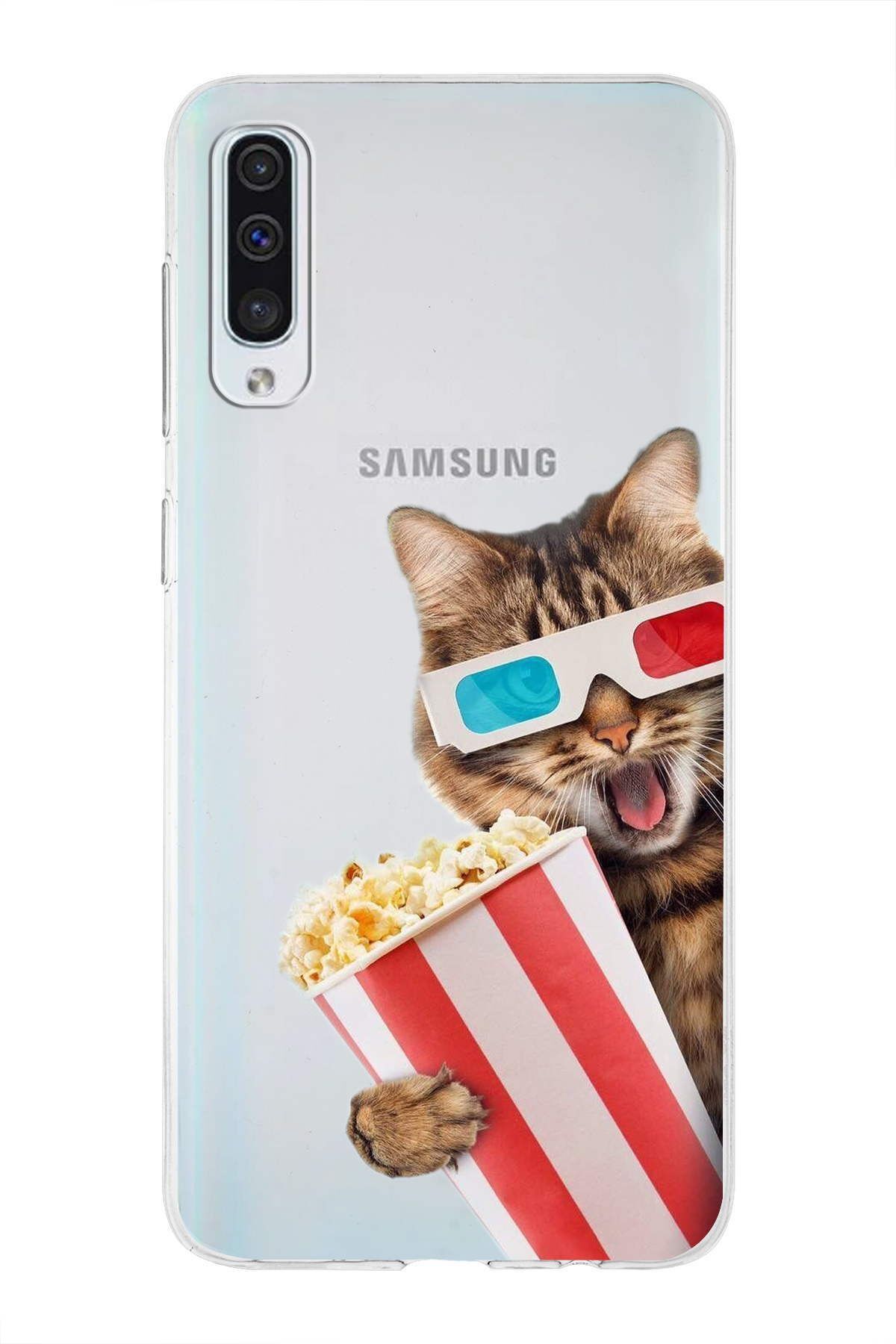 Samsung Galaxy A50S ile Uyumlu 1mm Slim Fit Kedi 1 050b Baskılı Şeffaf Kılıf