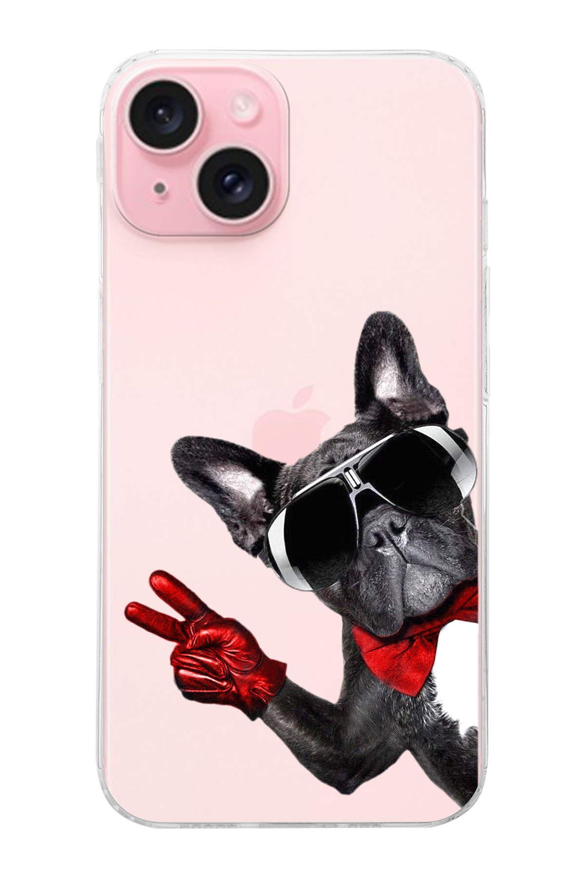 PrintiFy Apple iPhone 15 Plus ile Uyumlu 1mm Slim Fit Köpek 2 050e Baskılı Şeffaf Kılıf