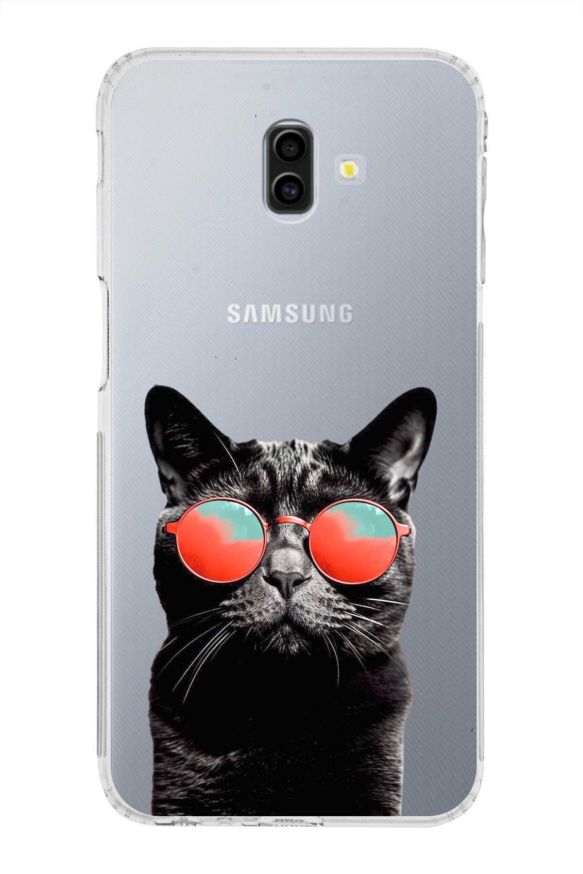 Samsung Galaxy J6 Plus 2018 ile Uyumlu 1mm Slim Fit Kedi 3 050d Baskılı Şeffaf Kılıf
