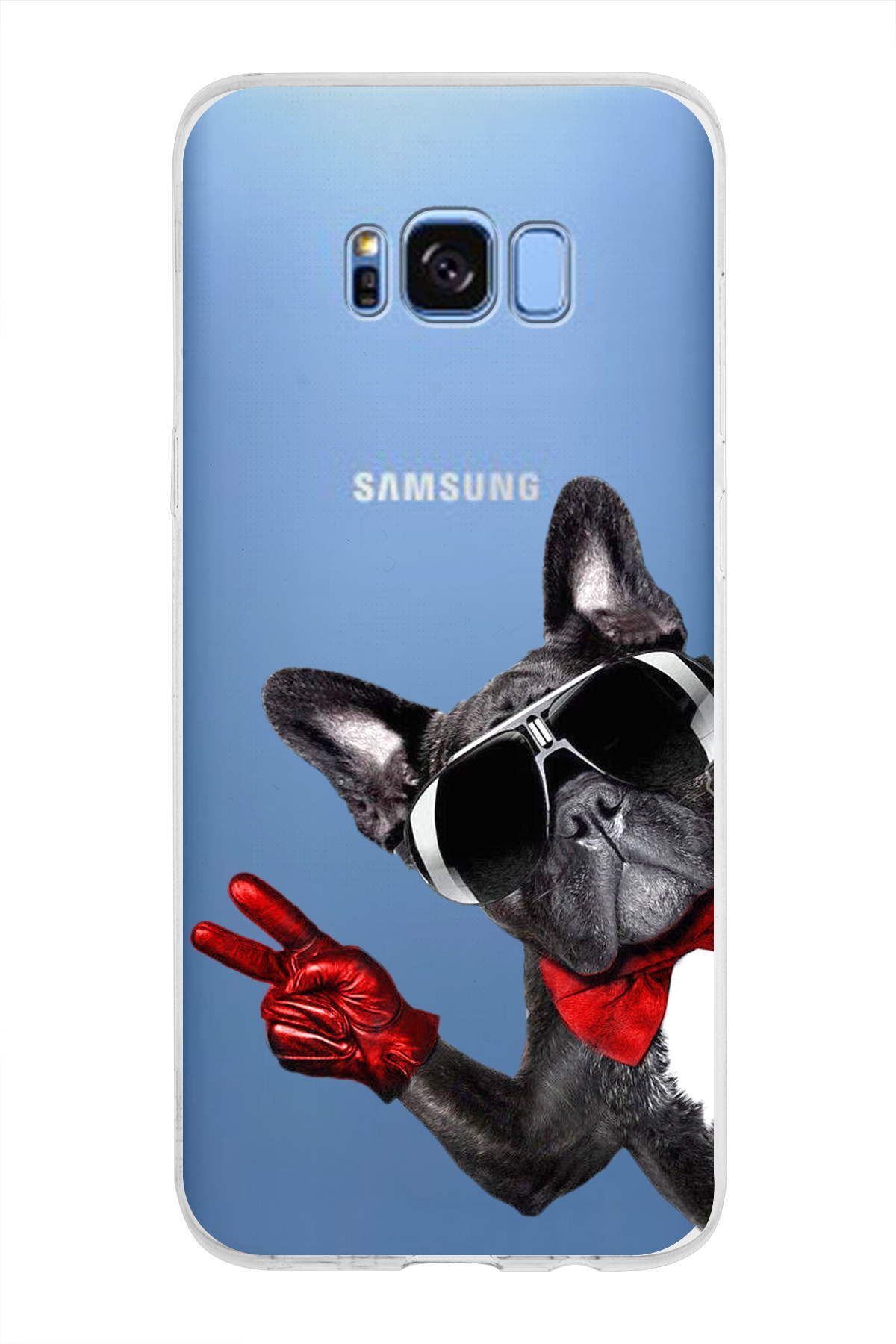 Samsung Galaxy S8 Plus ile Uyumlu 1mm Slim Fit Köpek 2 050e Baskılı Şeffaf Kılıf