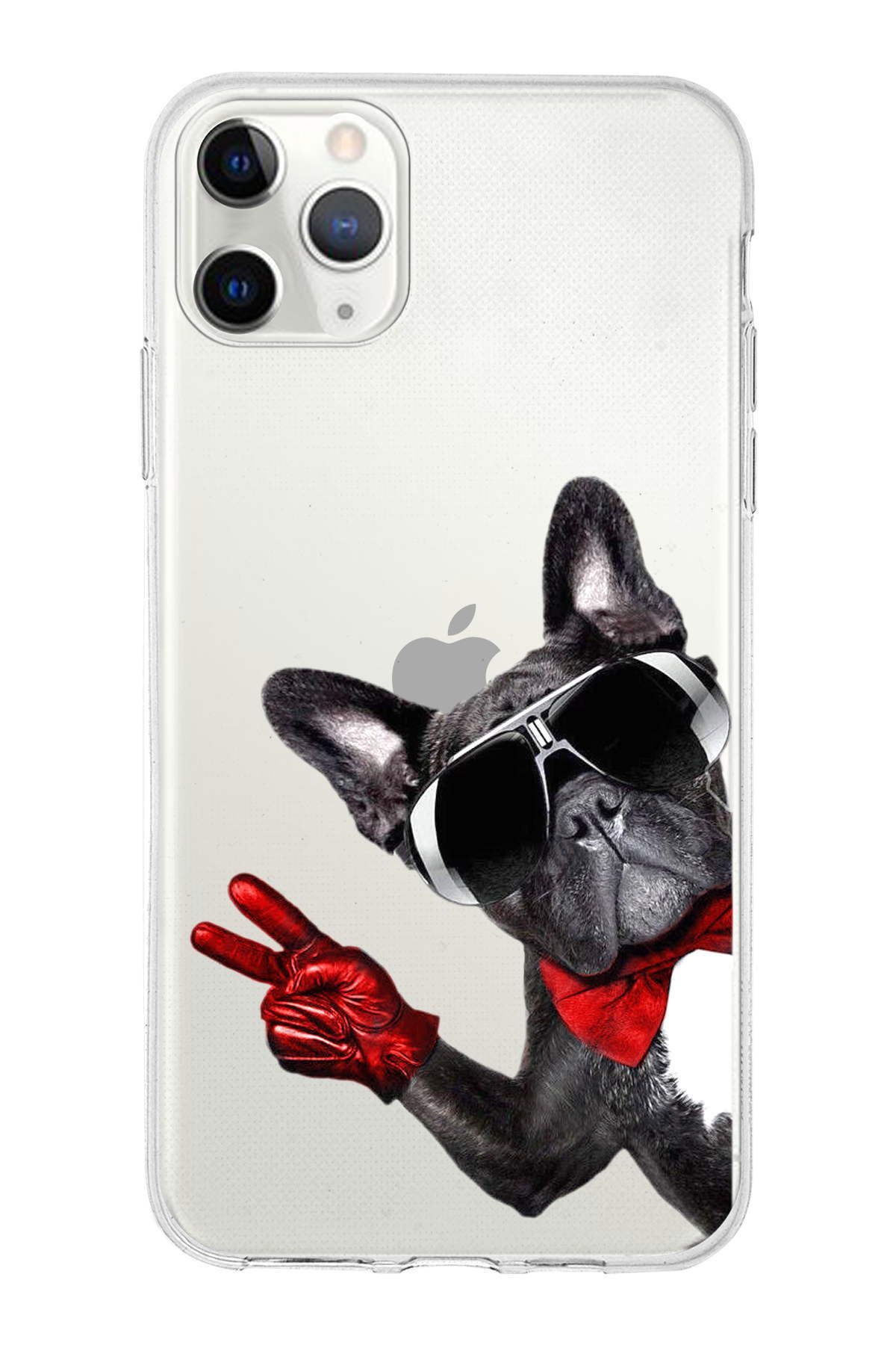 PrintiFy Apple iPhone 11 Pro ile Uyumlu 1mm Slim Fit Köpek 2 050e Baskılı Şeffaf Kılıf