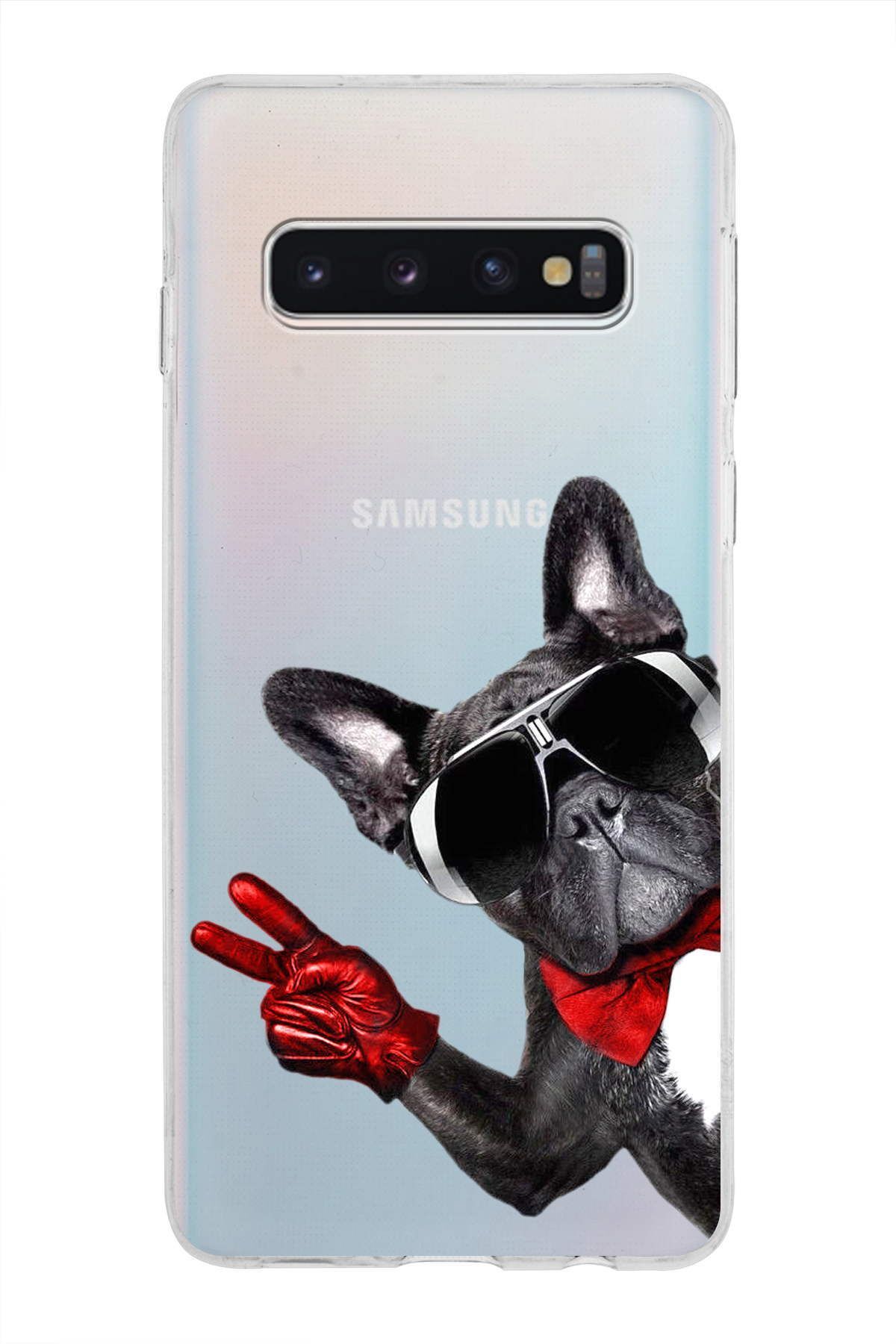 Samsung Galaxy S10 ile Uyumlu 1mm Slim Fit Köpek 2 050e Baskılı Şeffaf Kılıf