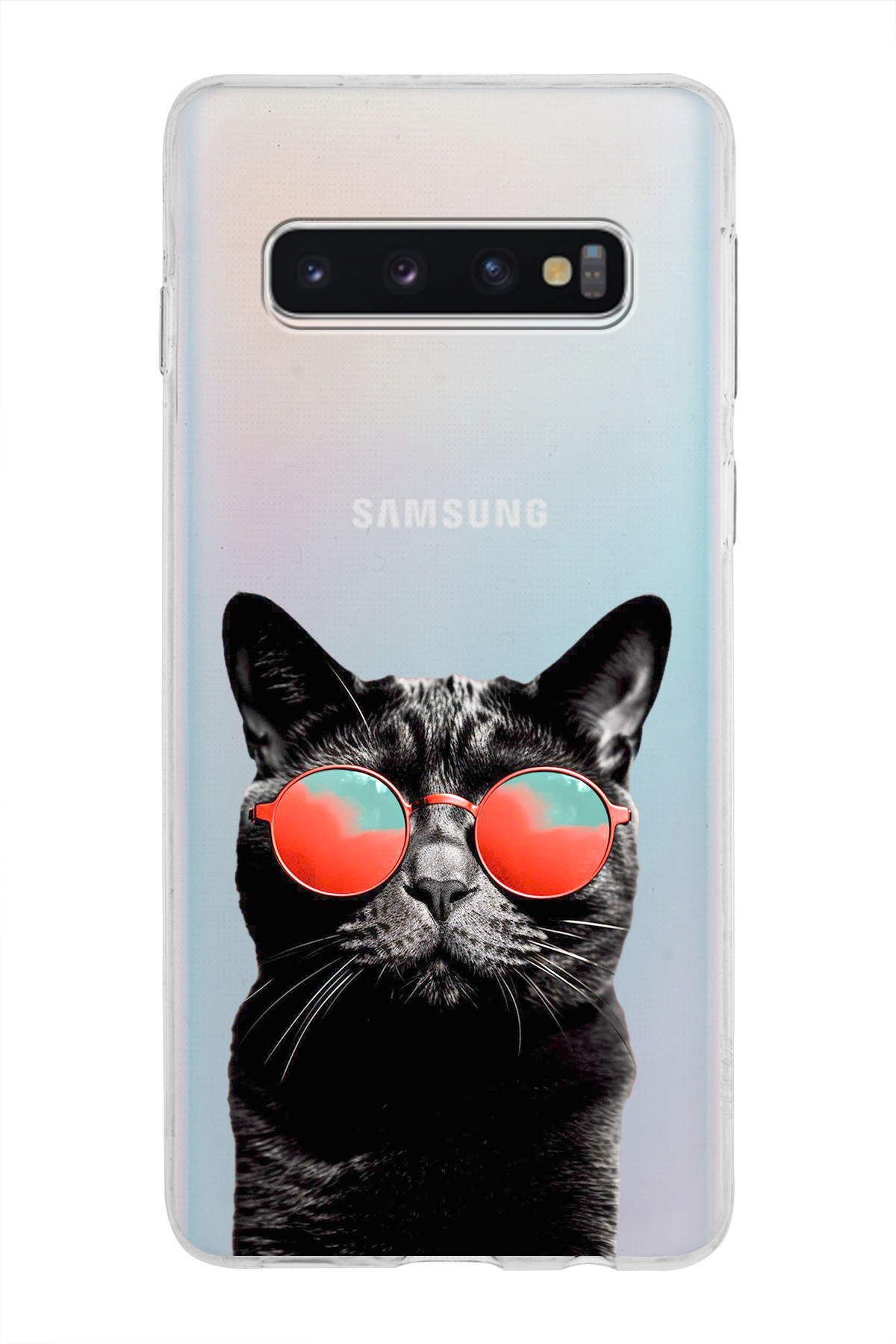 Samsung Galaxy S10 ile Uyumlu 1mm Slim Fit Kedi 3 050d Baskılı Şeffaf Kılıf