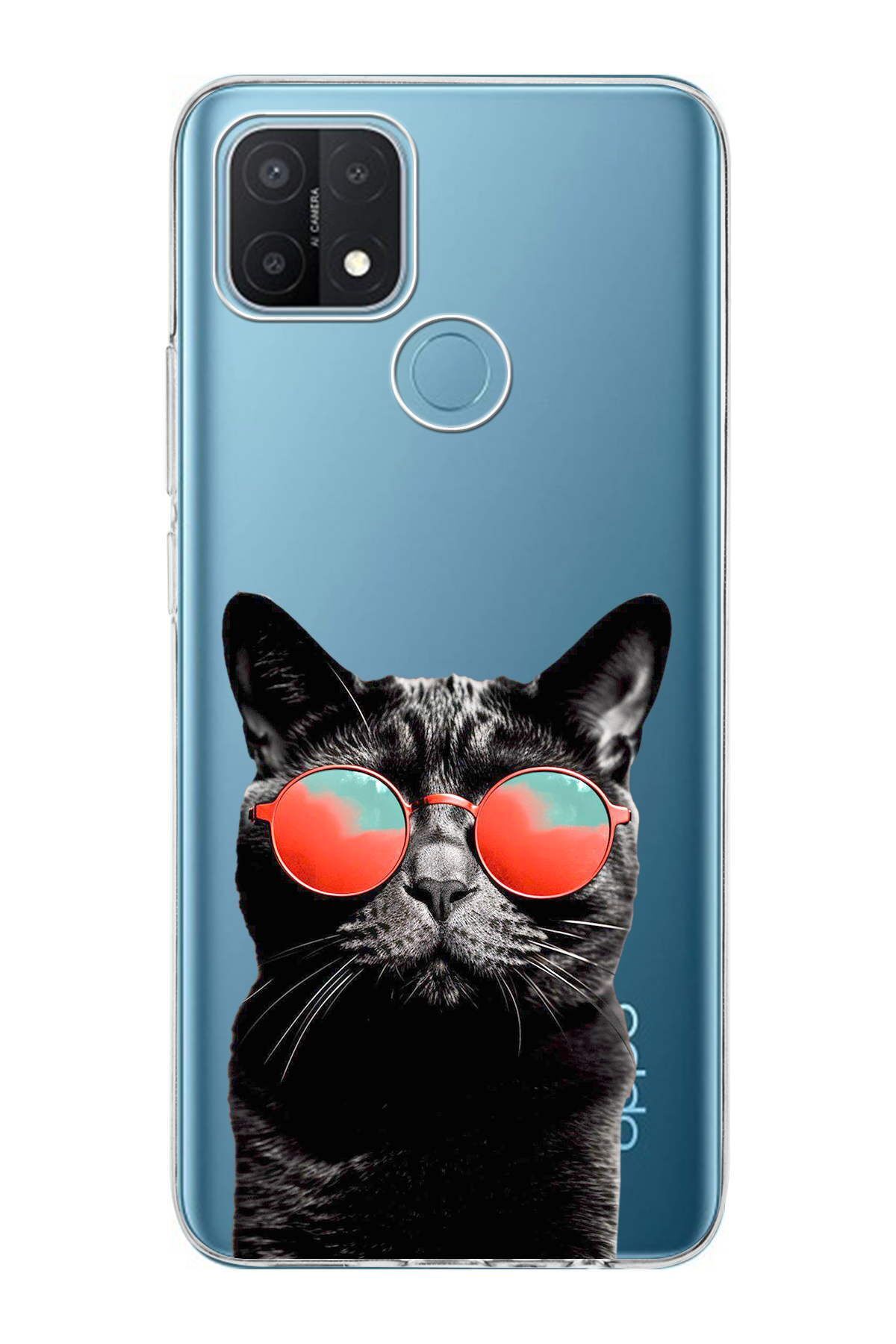 Oppo A15 ile Uyumlu 1mm Slim Fit Kedi 3 050d Baskılı Şeffaf Kılıf