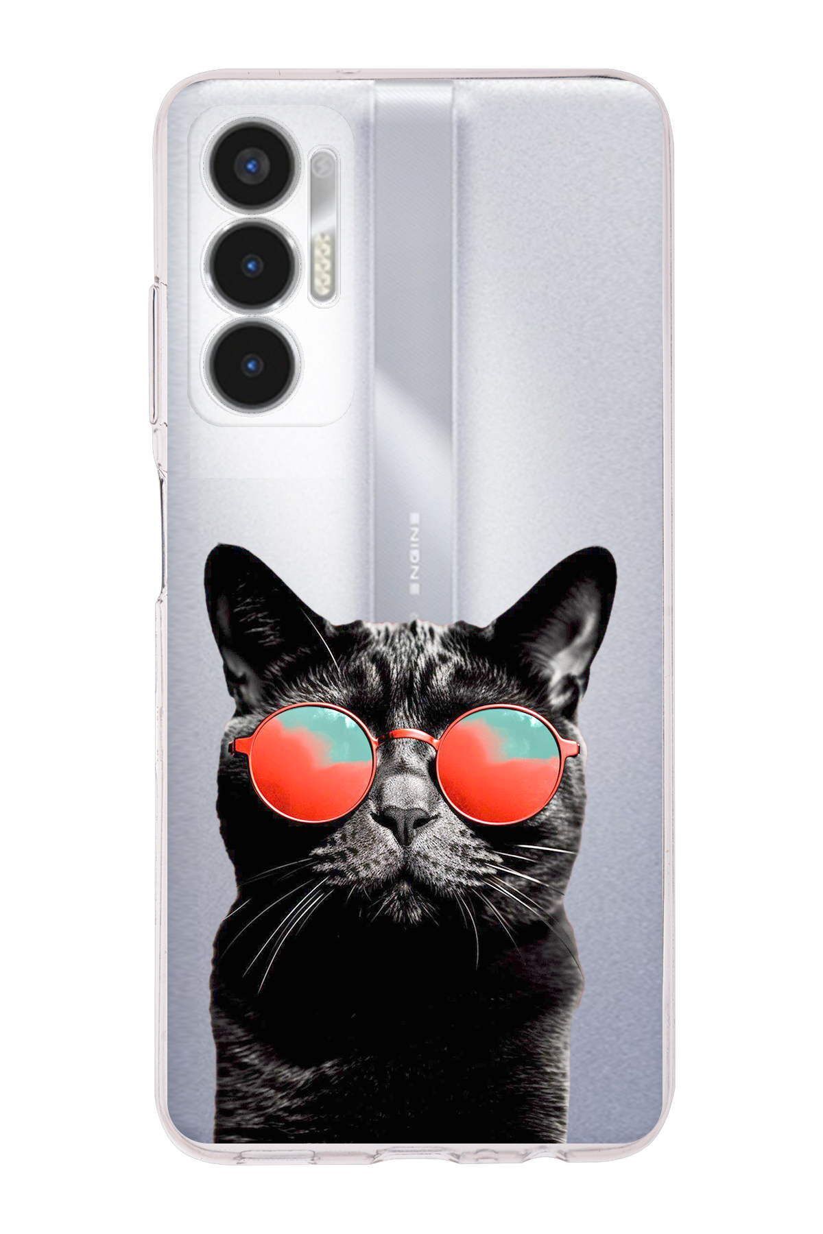 Tecno Pova 3 ile Uyumlu 1mm Slim Fit Kedi 3 050d Baskılı Şeffaf Kılıf