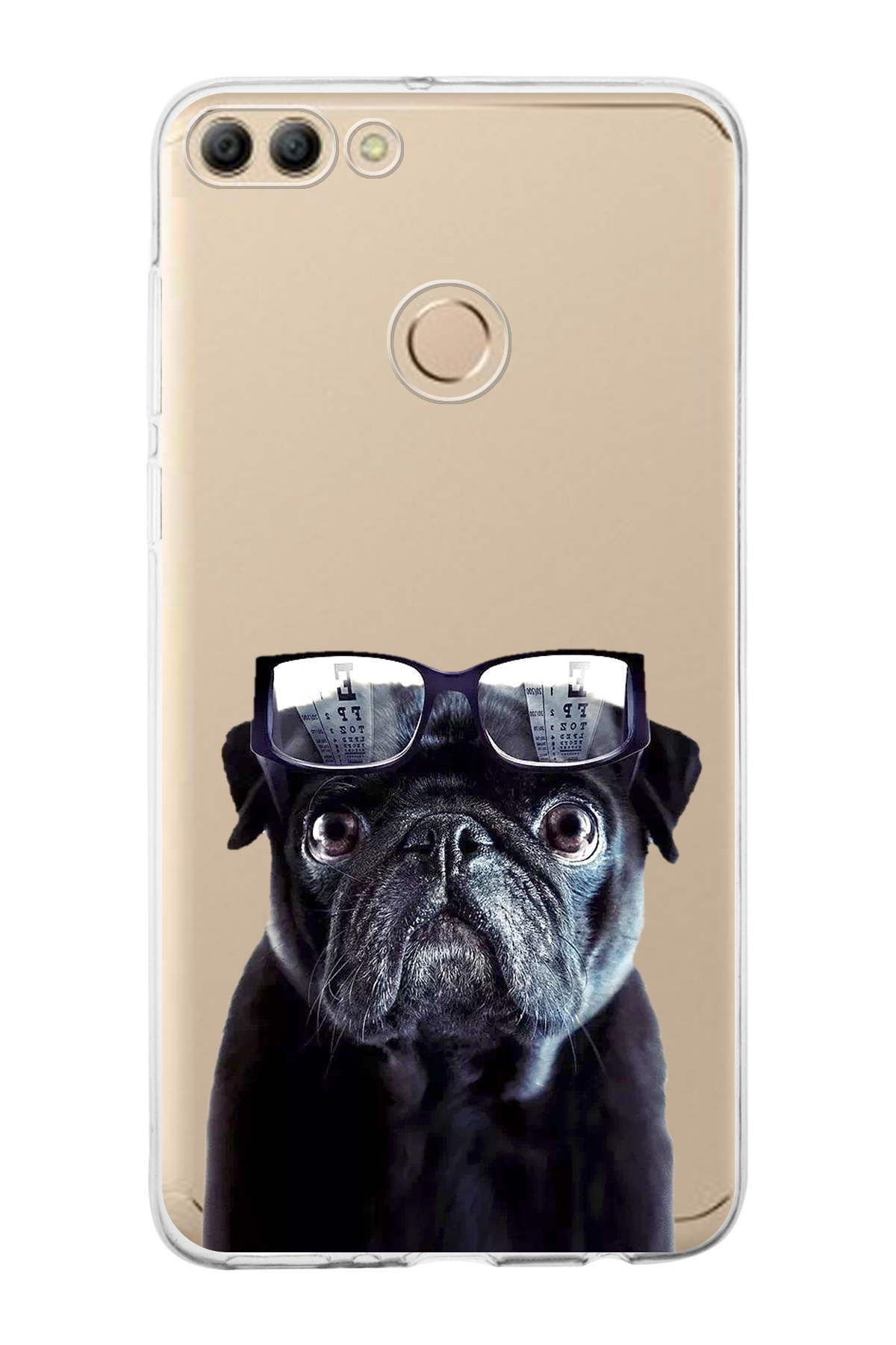 Huawei Y9 2018 ile Uyumlu 1mm Slim Fit Köpek 3 050f Baskılı Şeffaf Kılıf