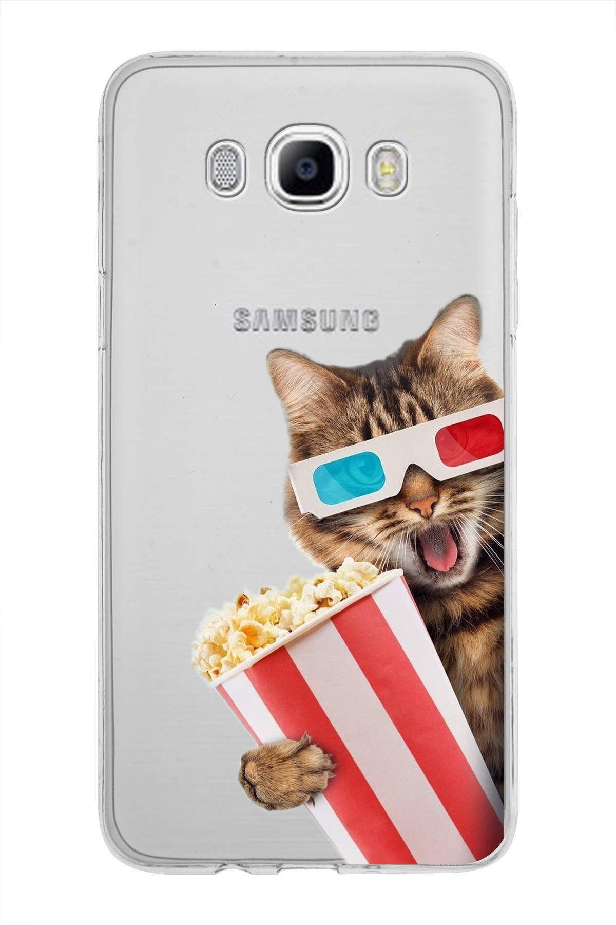 Samsung Galaxy J7 2016 ile Uyumlu 1mm Slim Fit Kedi 1 050b Baskılı Şeffaf Kılıf