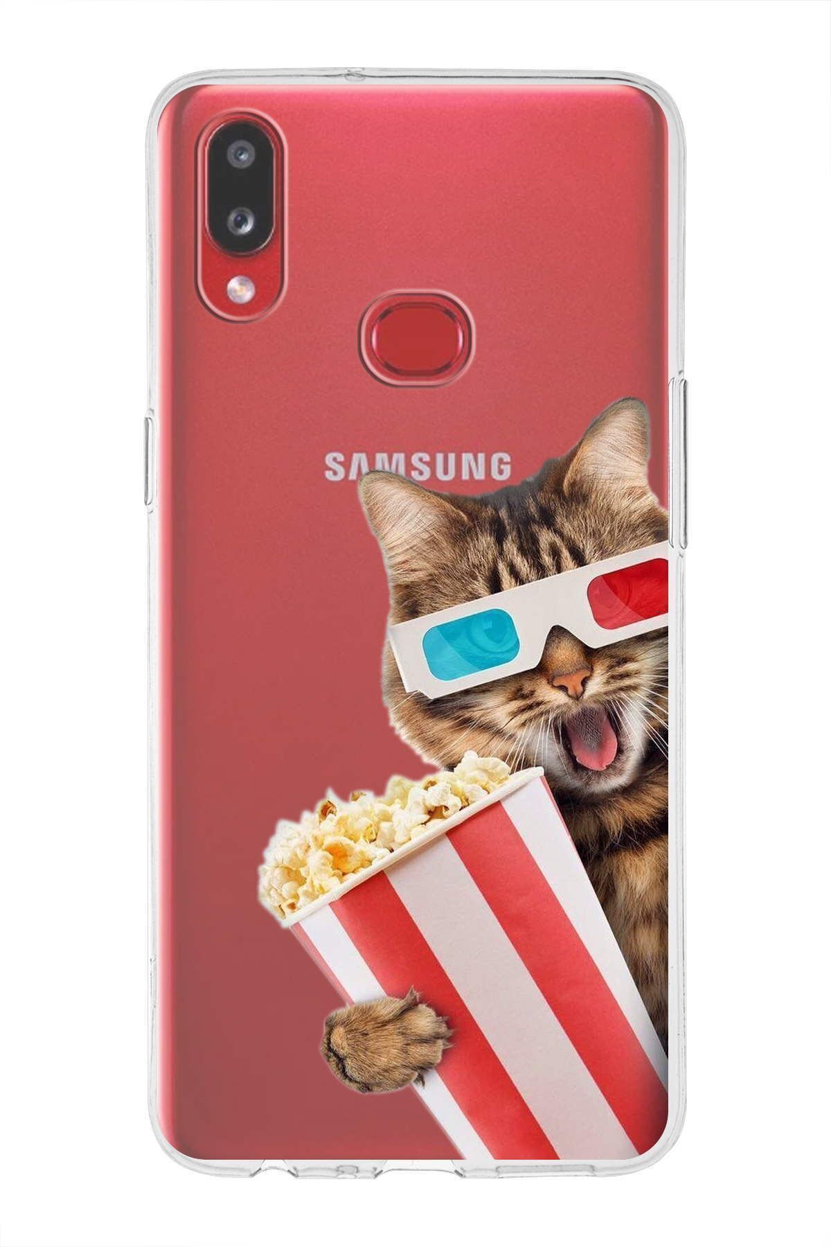 Samsung Galaxy A10s ile Uyumlu 1mm Slim Fit Kedi 1 050b Baskılı Şeffaf Kılıf