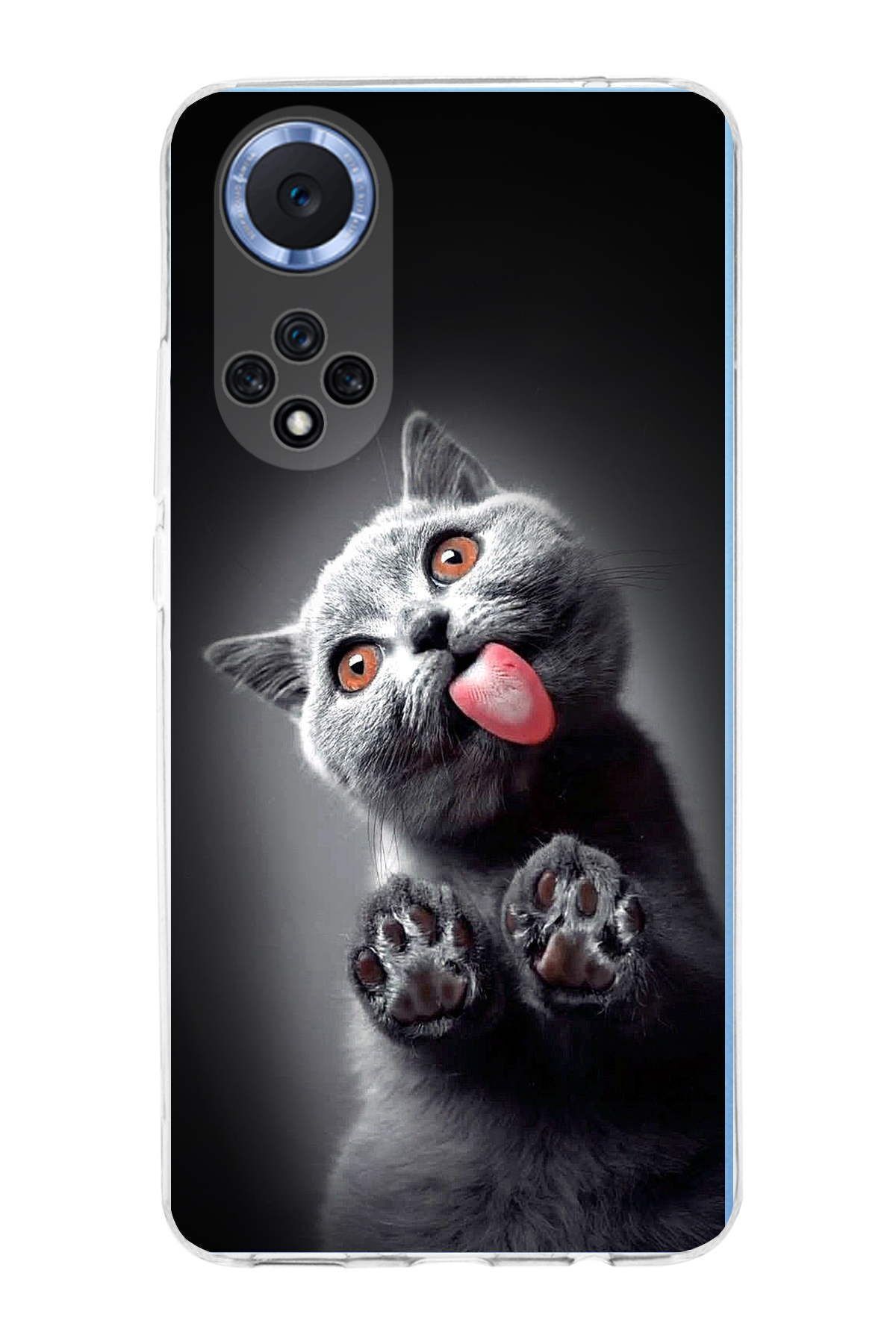 Huawei Nova 9 ile Uyumlu 1mm Slim Fit Kedi 2 050c Baskılı Şeffaf Kılıf