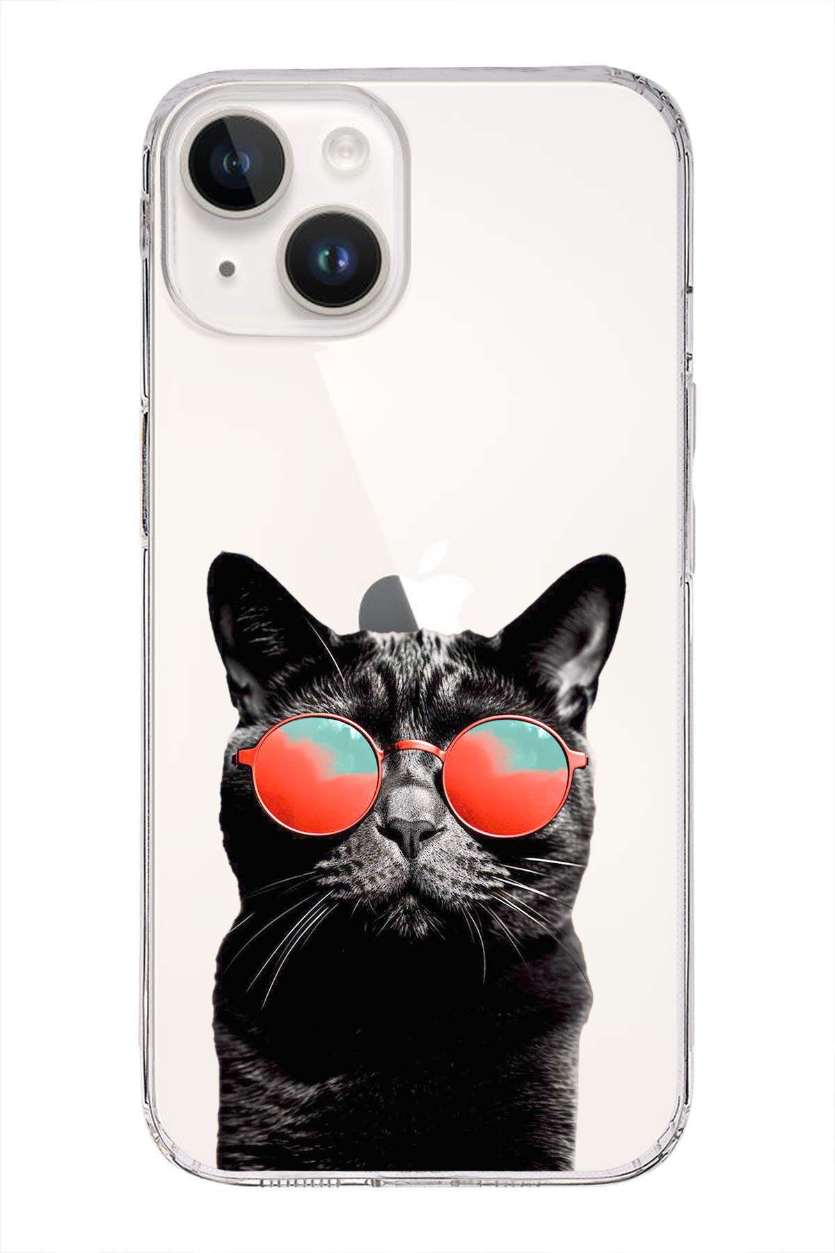PrintiFy Apple iPhone 14 Plus ile Uyumlu 1mm Slim Fit Kedi 3 050d Baskılı Şeffaf Kılıf