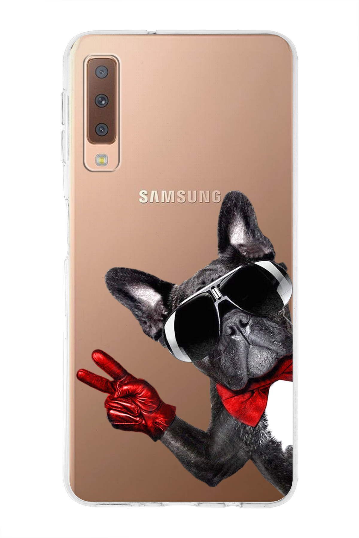 Samsung Galaxy A7 2018 ile Uyumlu 1mm Slim Fit Köpek 2 050e Baskılı Şeffaf Kılıf