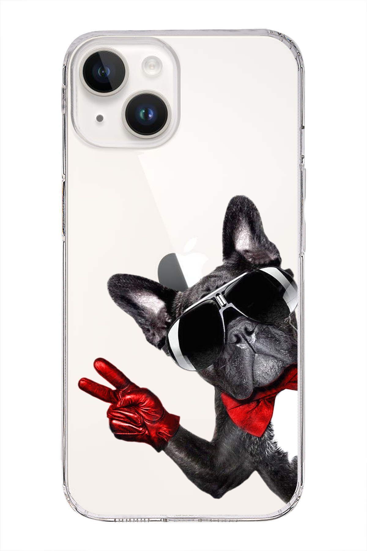PrintiFy Apple iPhone 14 ile Uyumlu 1mm Slim Fit Köpek 2 050e Baskılı Şeffaf Kılıf