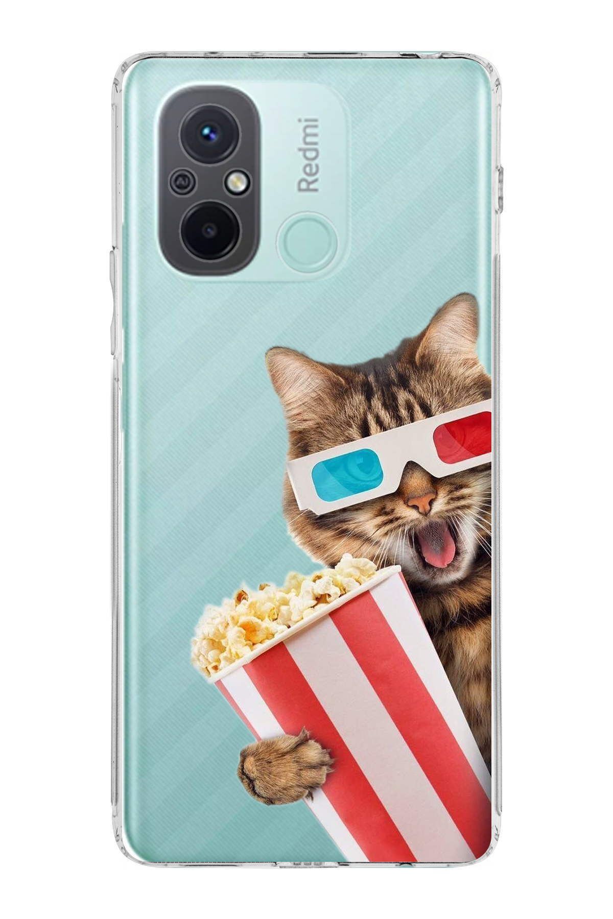 Xiaomi Redmi 12C ile Uyumlu 1mm Slim Fit Kedi 1 050b Baskılı Şeffaf Kılıf