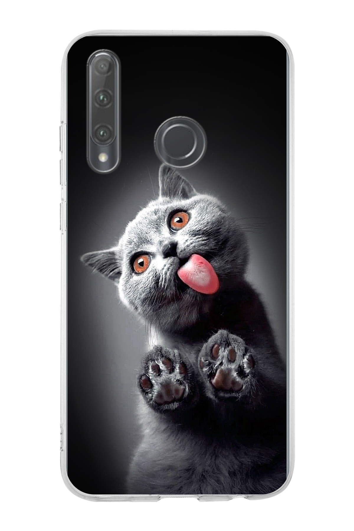 Huawei Honor 20 Lite ile Uyumlu 1mm Slim Fit Kedi 2 050c Baskılı Şeffaf Kılıf