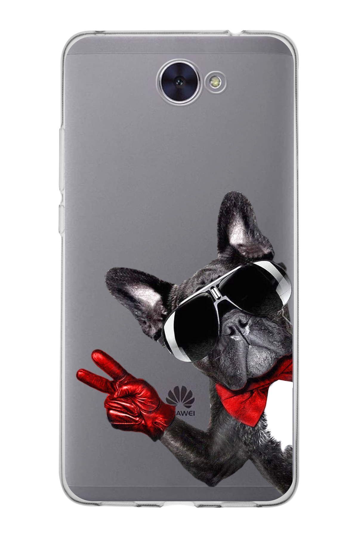 Huawei Y7 2017 ile Uyumlu 1mm Slim Fit Köpek 2 050e Baskılı Şeffaf Kılıf