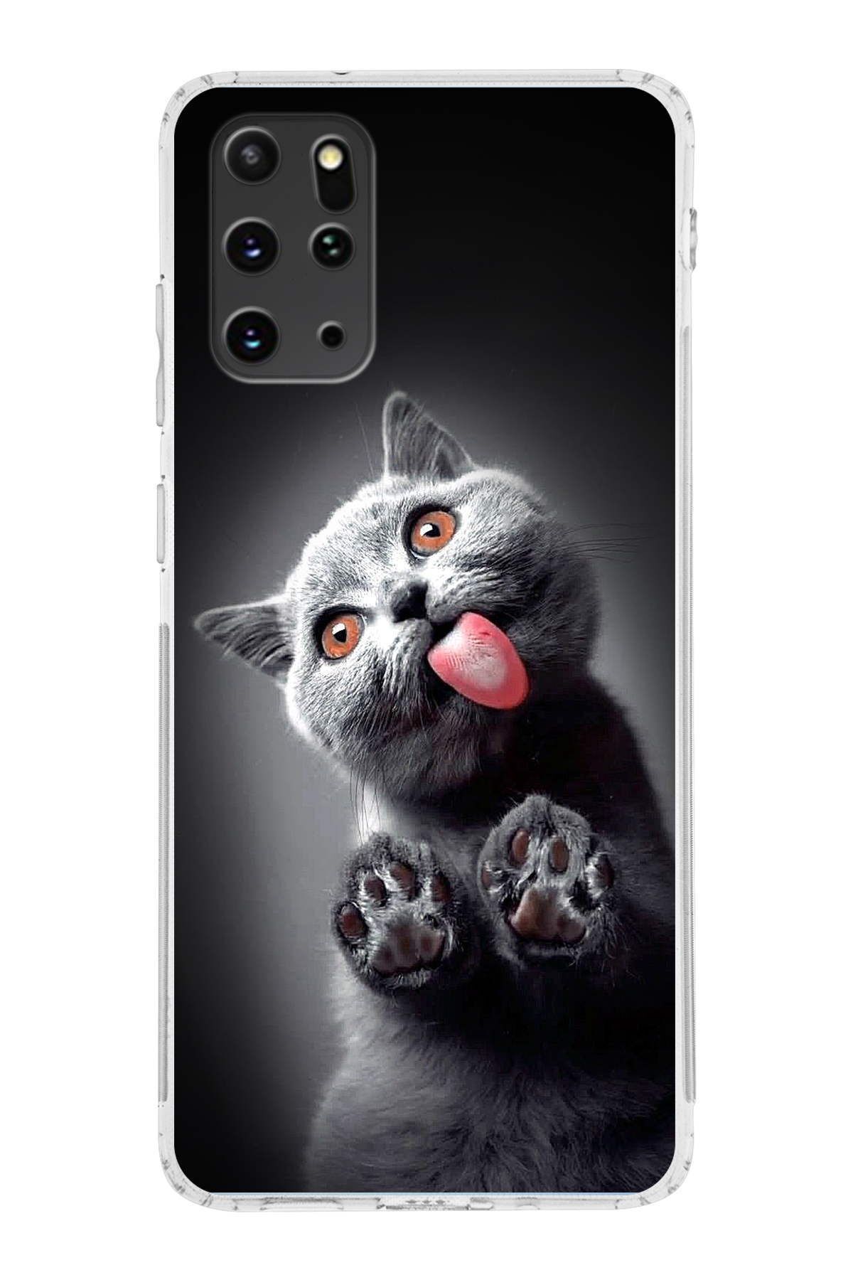 Samsung Galaxy S20 Plus ile Uyumlu 1mm Slim Fit Kedi 2 050c Baskılı Şeffaf Kılıf