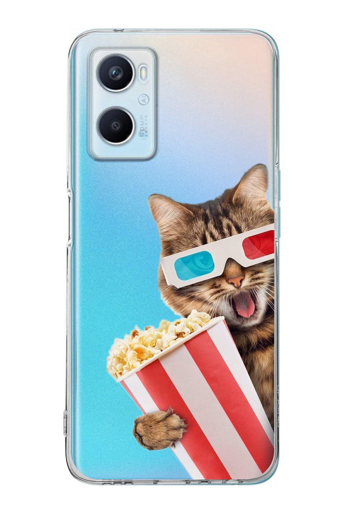 Oppo A96 ile Uyumlu 1mm Slim Fit Kedi 1 050b Baskılı Şeffaf Kılıf