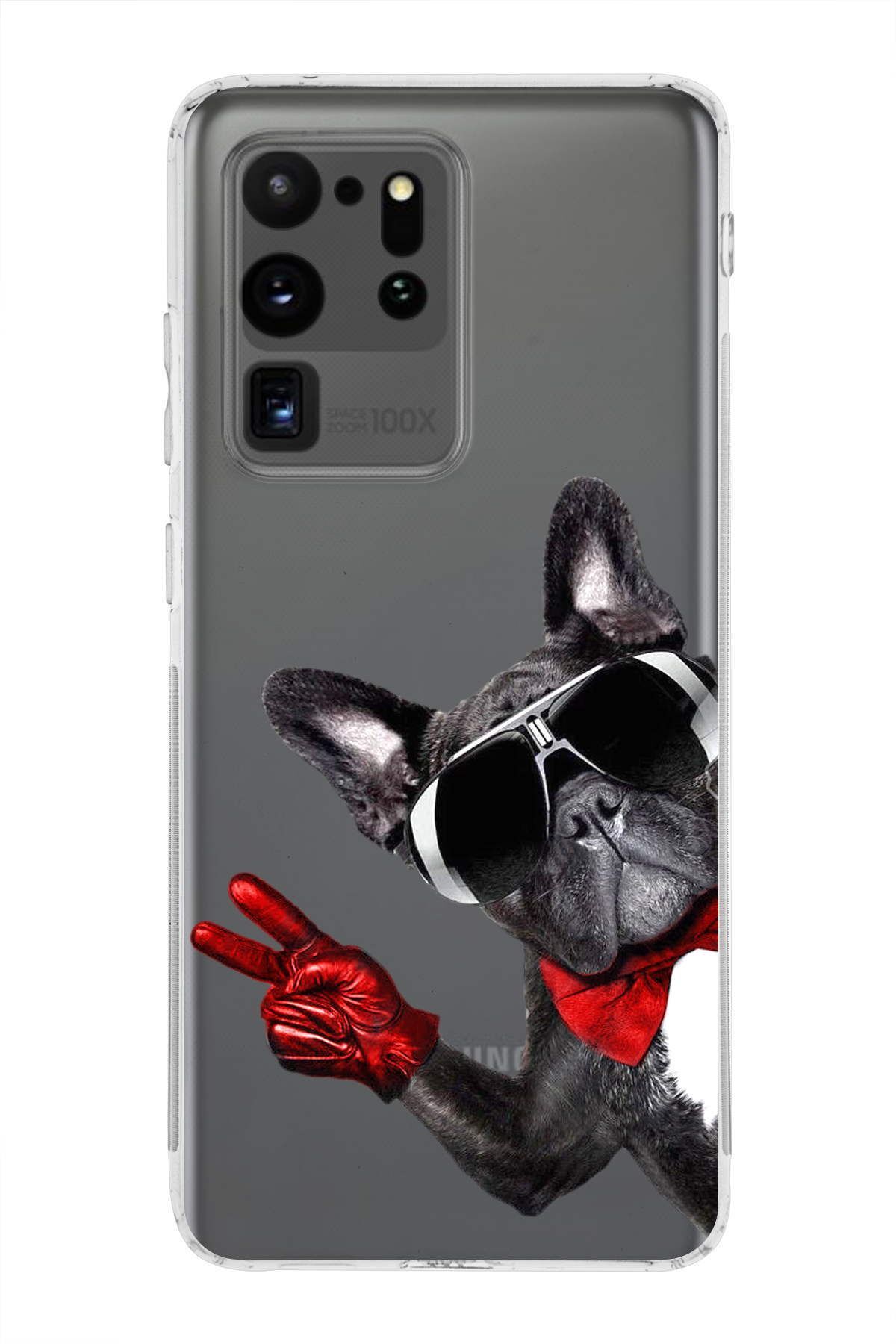 Samsung Galaxy S20 Ultra ile Uyumlu 1mm Slim Fit Köpek 2 050e Baskılı Şeffaf Kılıf
