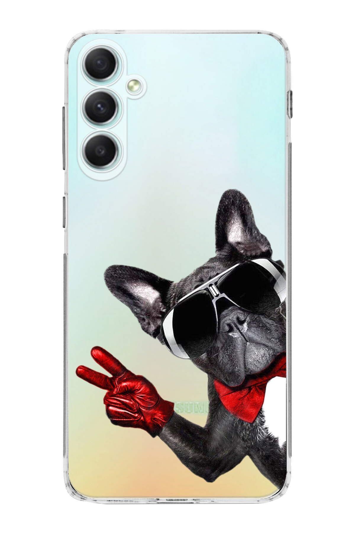 Samsung Galaxy A34 ile Uyumlu 1mm Slim Fit Köpek 2 050e Baskılı Şeffaf Kılıf