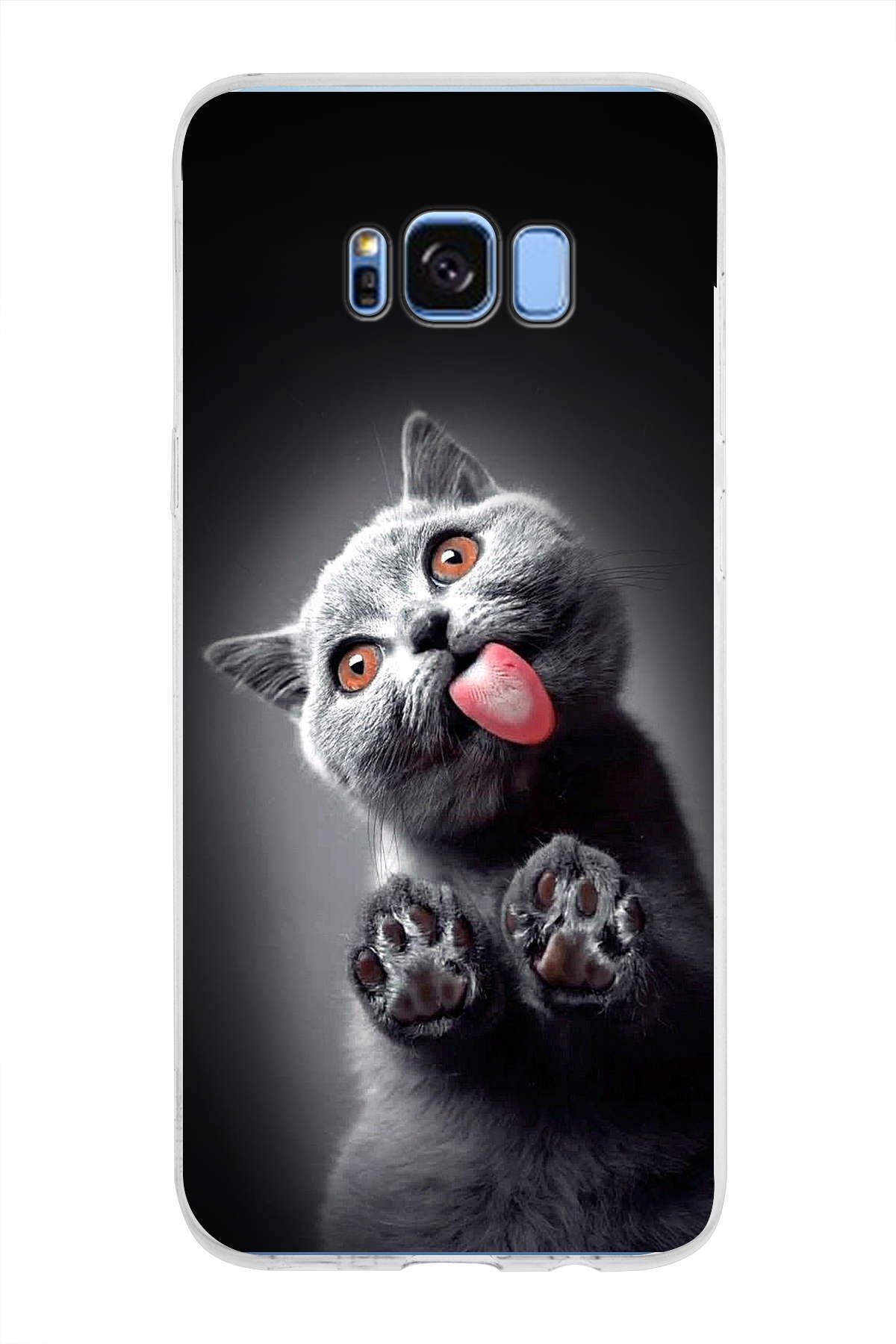 Samsung Galaxy S8 Plus ile Uyumlu 1mm Slim Fit Kedi 2 050c Baskılı Şeffaf Kılıf