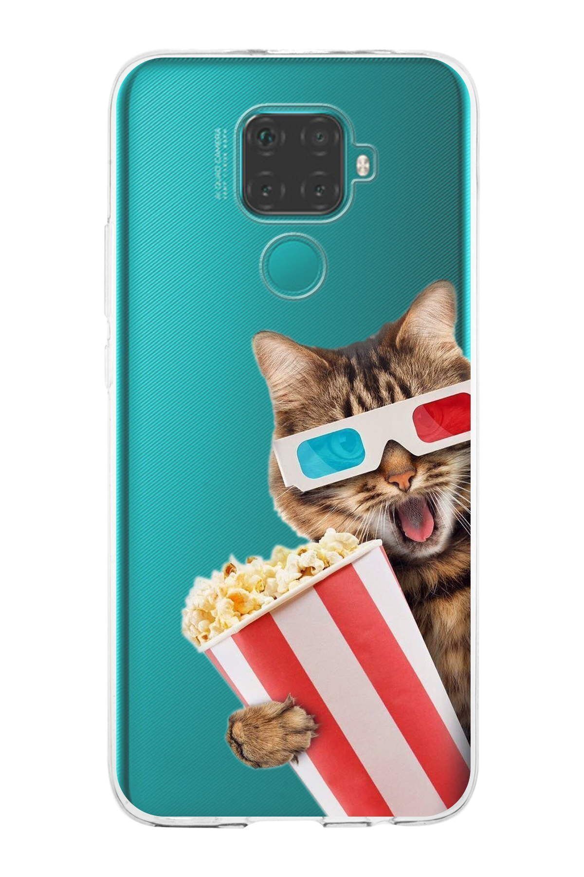 Huawei Mate 30 Lite ile Uyumlu 1mm Slim Fit Kedi 1 050b Baskılı Şeffaf Kılıf