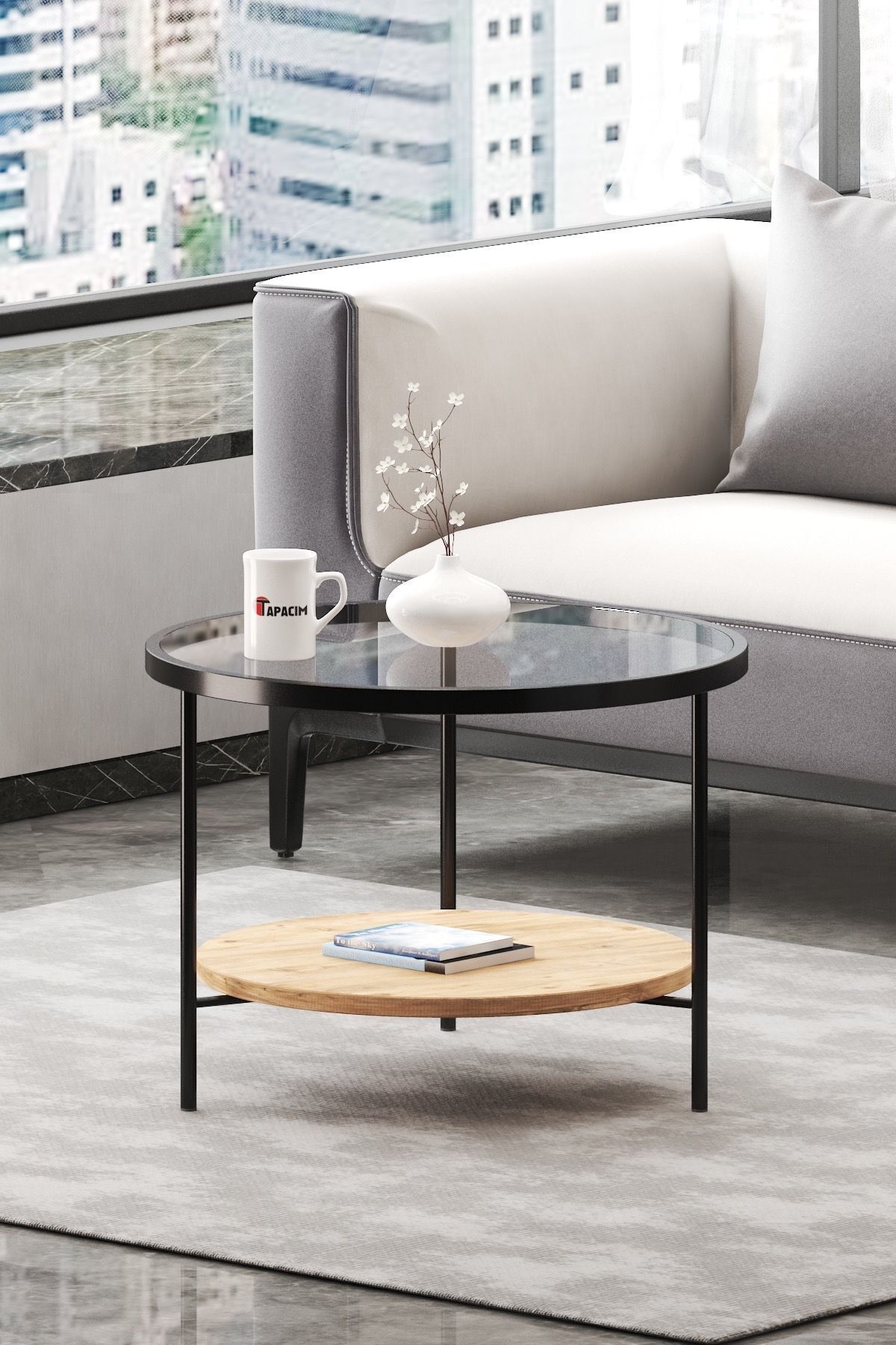 60 Diameter Oslo Coffee Table Transparent Tempered Glass