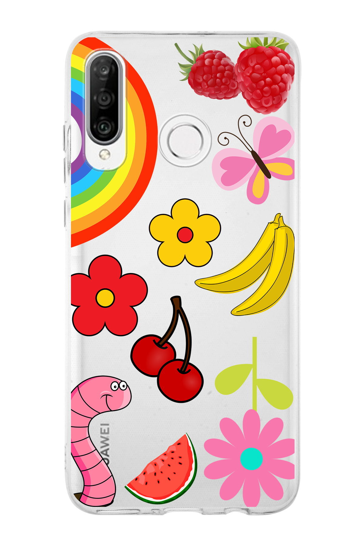 Huawei P30 Lite ile Uyumlu 1mm Slim Fit Water Color 5 Baskılı Şeffaf  Kılıf