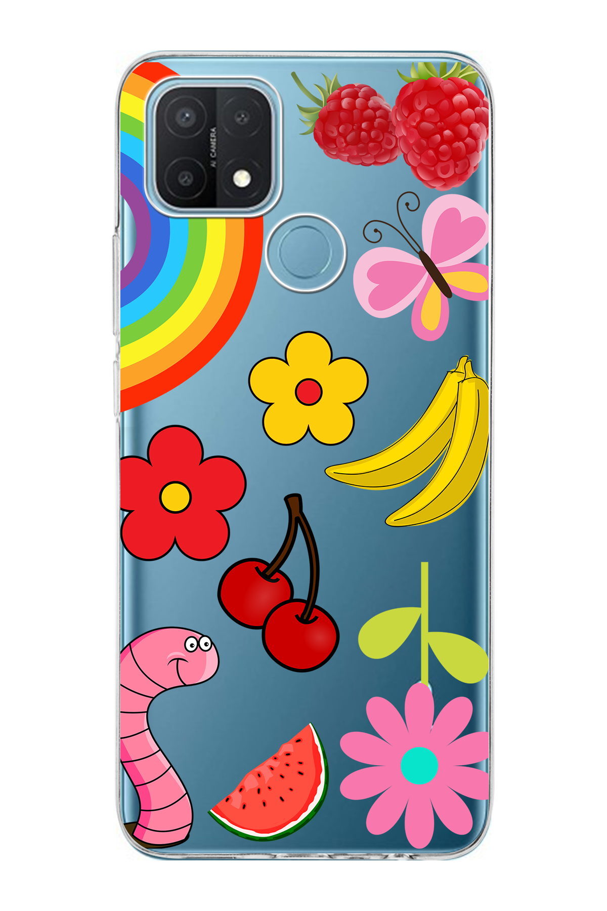 Oppo A15S  ile Uyumlu 1mm Slim Fit Water Color 5 Baskılı Şeffaf  Kılıf
