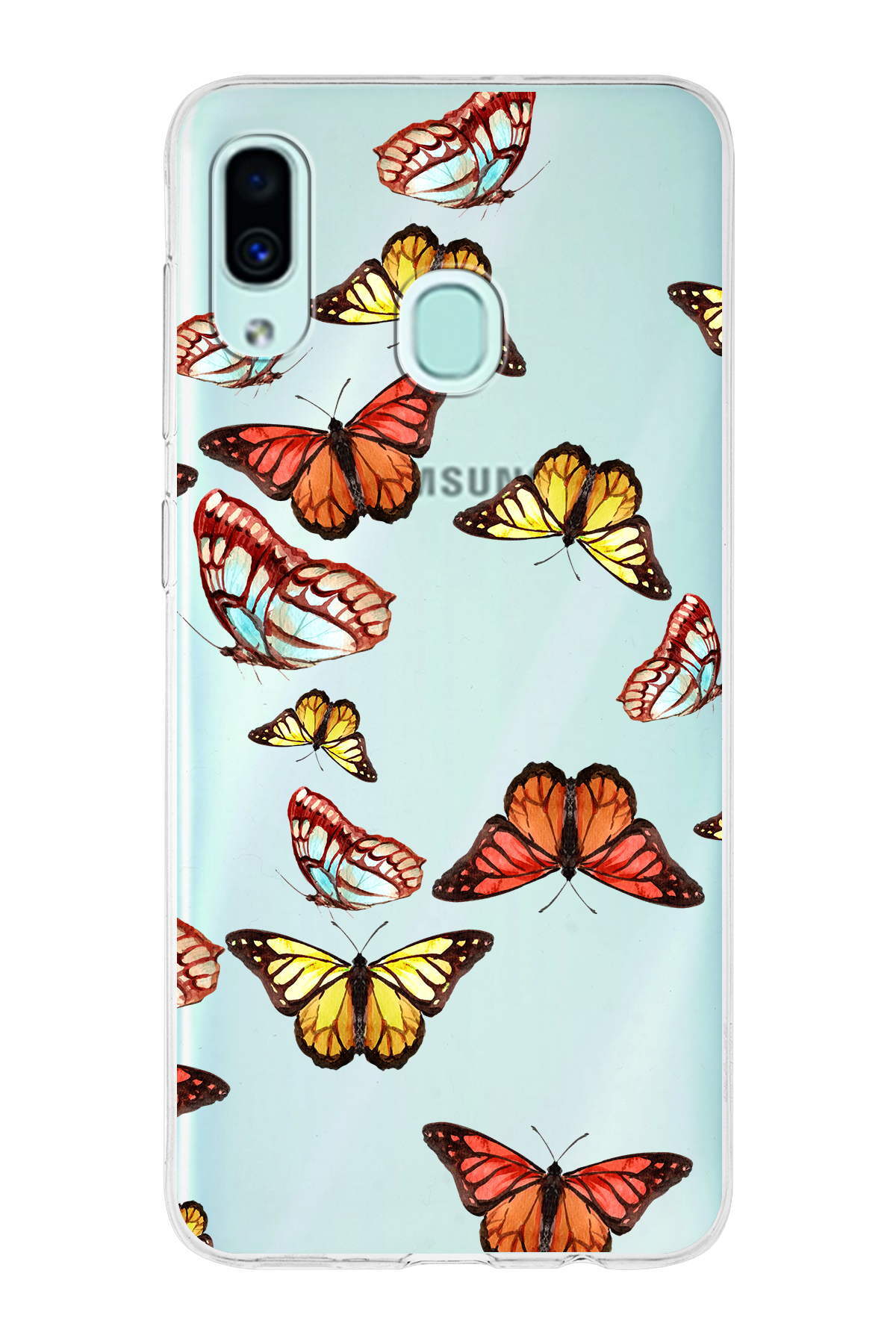 Samsung Galaxy A30 ile Uyumlu 1mm Slim Fit Water Color 2 Baskılı Şeffaf  Kılıf