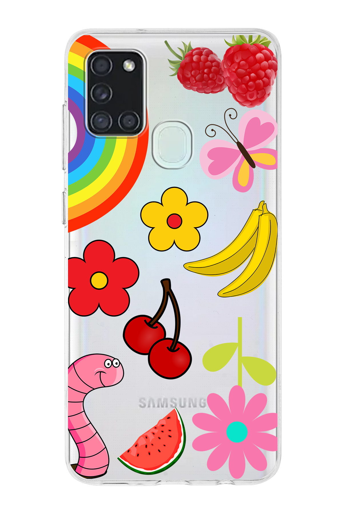 Samsung Galaxy A21s ile Uyumlu 1mm Slim Fit Water Color 5 Baskılı Şeffaf  Kılıf