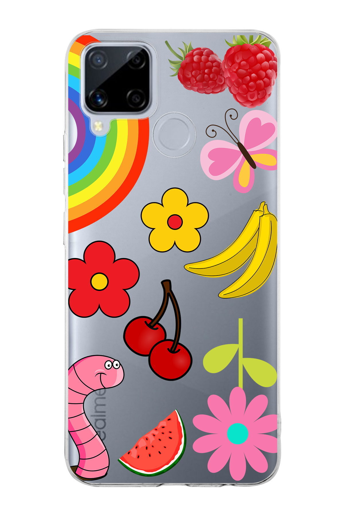 Realme C15  ile Uyumlu 1mm Slim Fit Water Color 5 Baskılı Şeffaf  Kılıf
