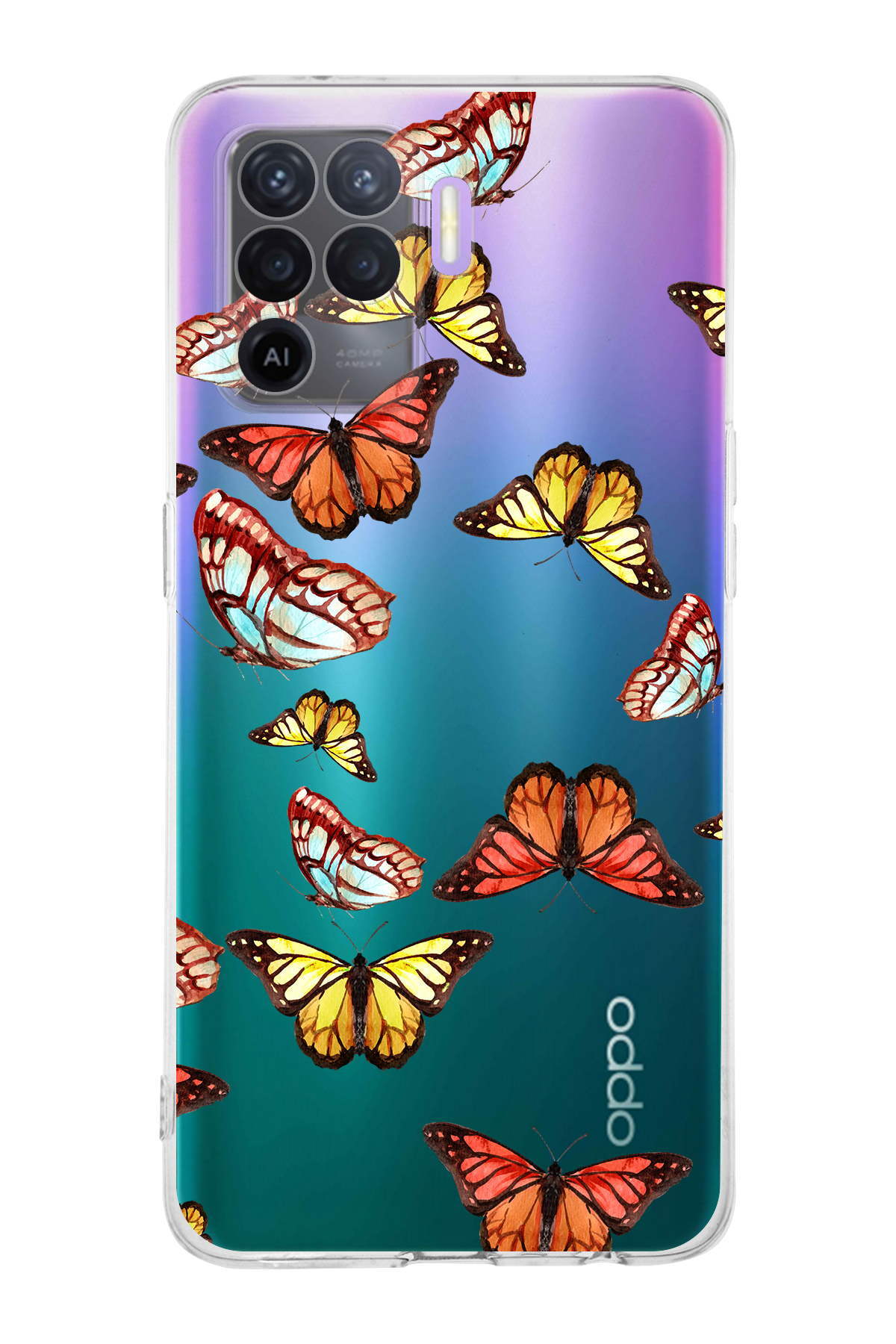 Oppo A94  ile Uyumlu 1mm Slim Fit Water Color 2 Baskılı Şeffaf  Kılıf