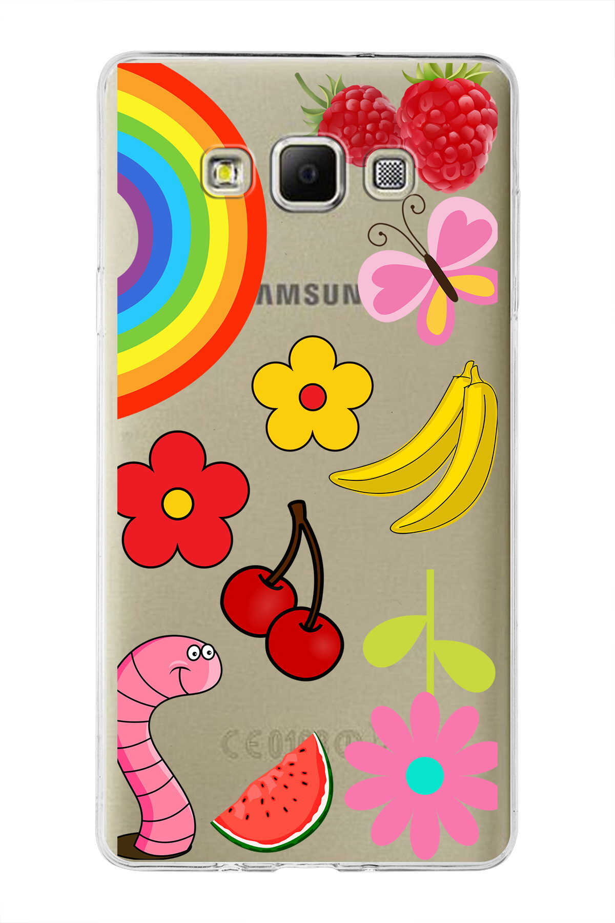 Samsung Galaxy A7 ile Uyumlu 1mm Slim Fit Water Color 5 Baskılı Şeffaf  Kılıf