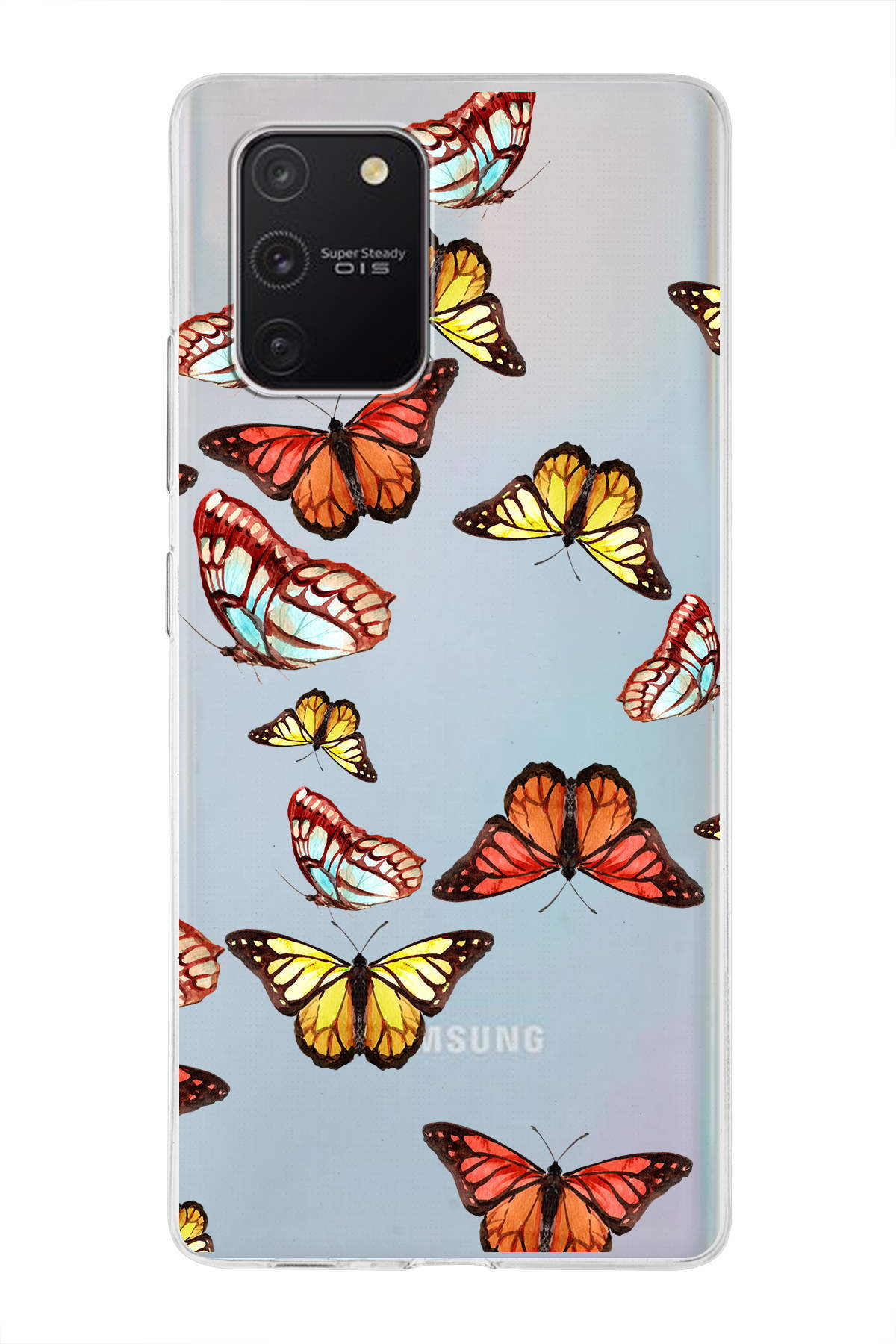 Samsung Galaxy A91 ile Uyumlu 1mm Slim Fit Water Color 2 Baskılı Şeffaf  Kılıf