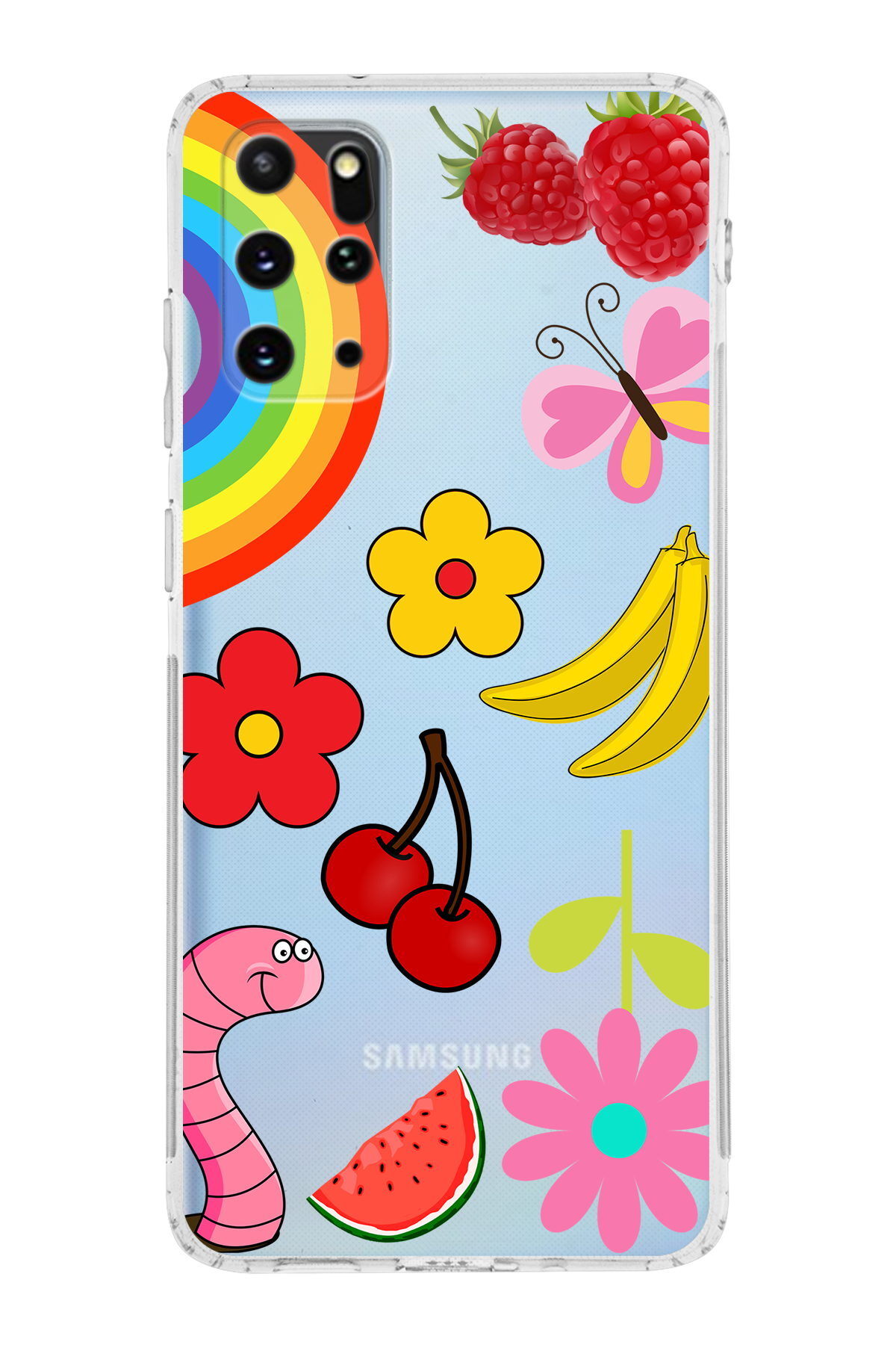 Samsung Galaxy S20 Plus ile Uyumlu 1mm Slim Fit Water Color 5 Baskılı Şeffaf  Kılıf